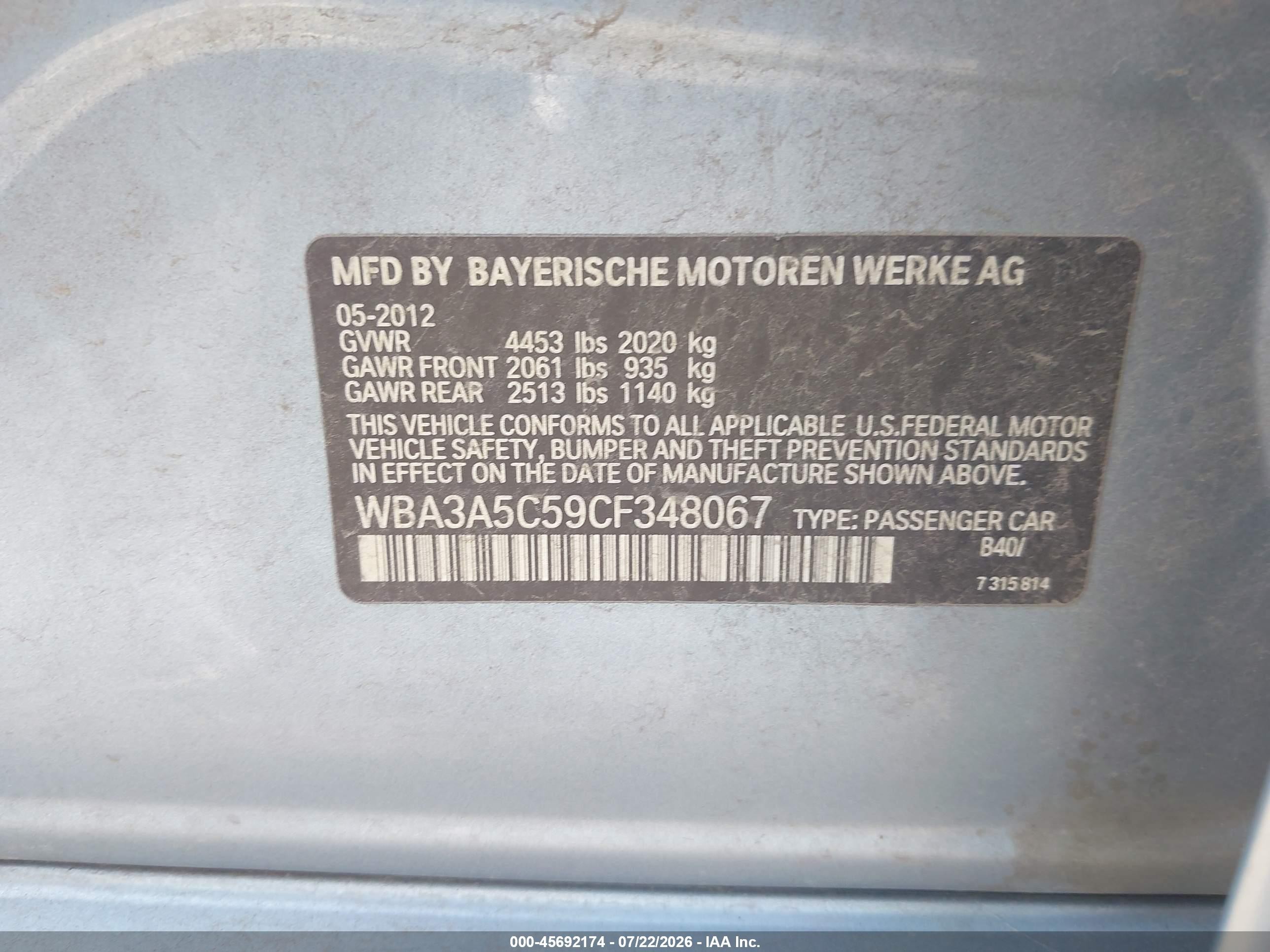 2012 Bmw 328i   Синий vin: WBA3A5C59CF348067