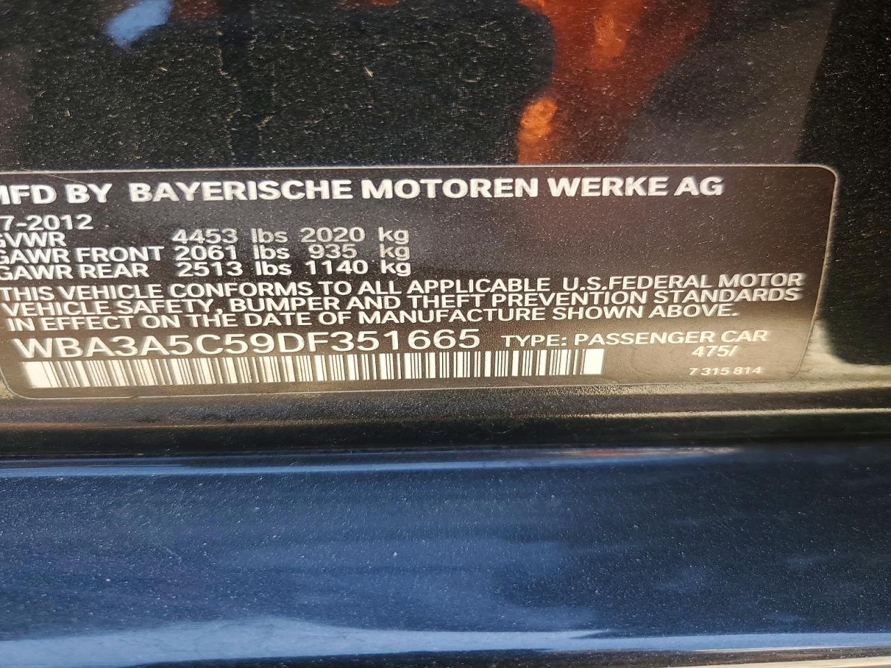 2013 Bmw 328 I Черный vin: WBA3A5C59DF351665