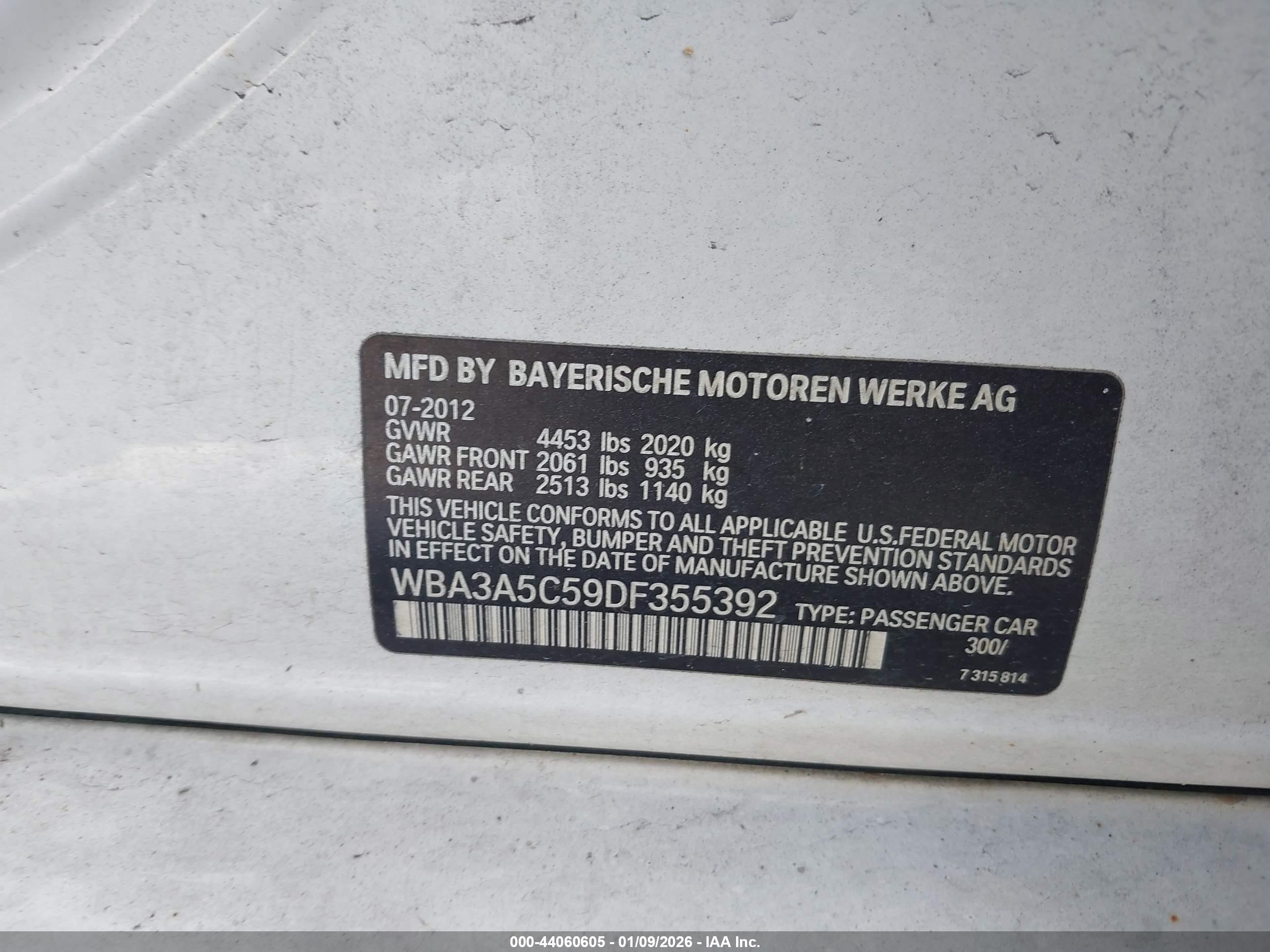 2013 Bmw 328i Белый vin: WBA3A5C59DF355392