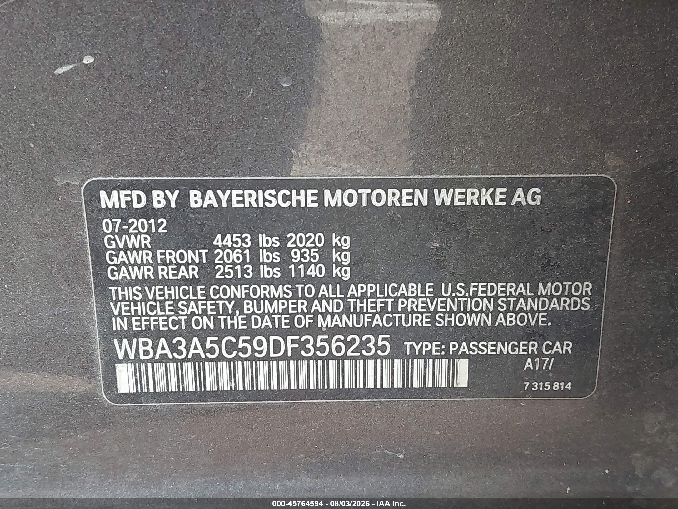 2013 Bmw 328i   Gray vin: WBA3A5C59DF356235