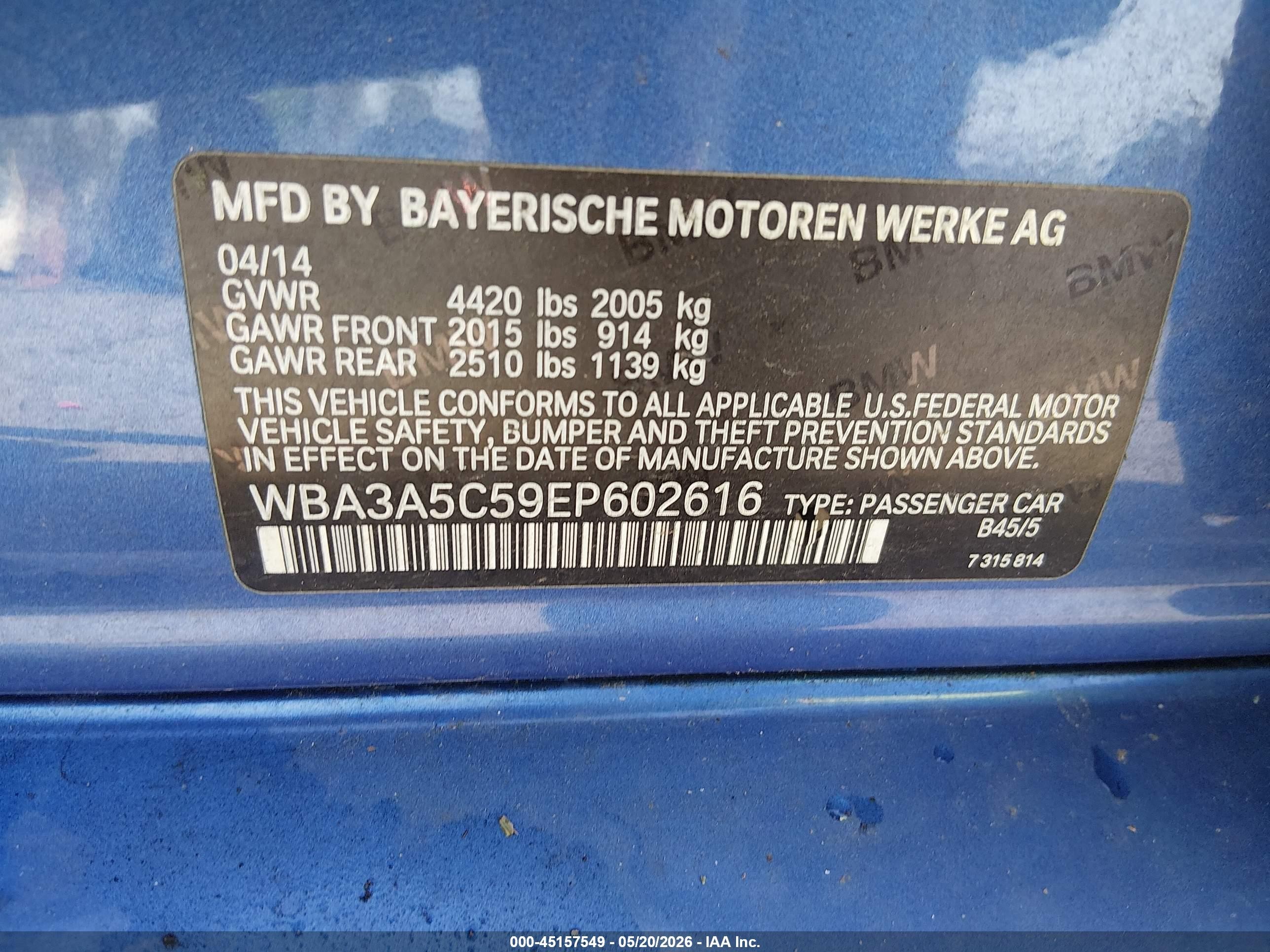 2014 Bmw 328i Blue vin: WBA3A5C59EP602616