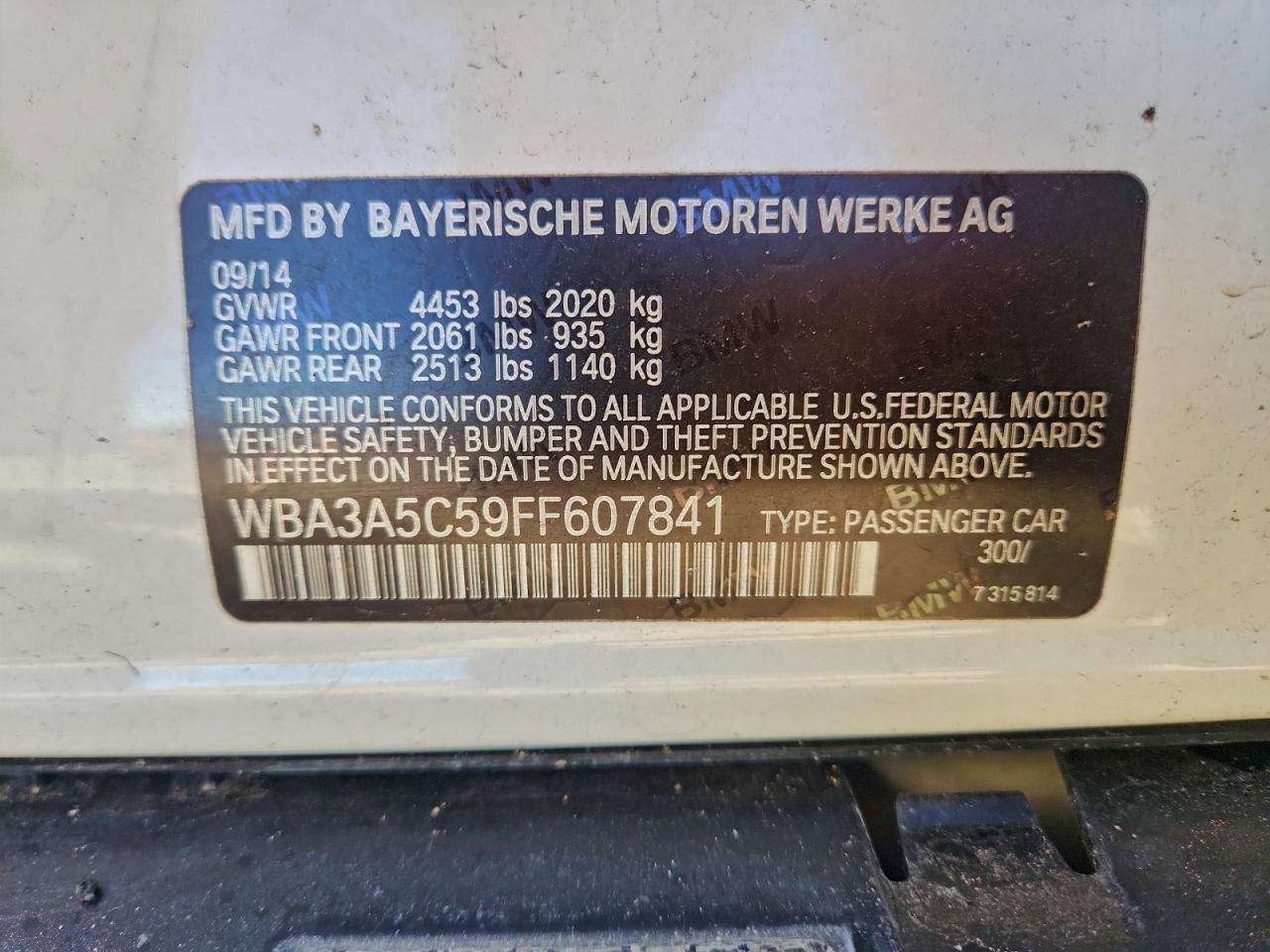 2015 Bmw 328 I Белый vin: WBA3A5C59FF607841