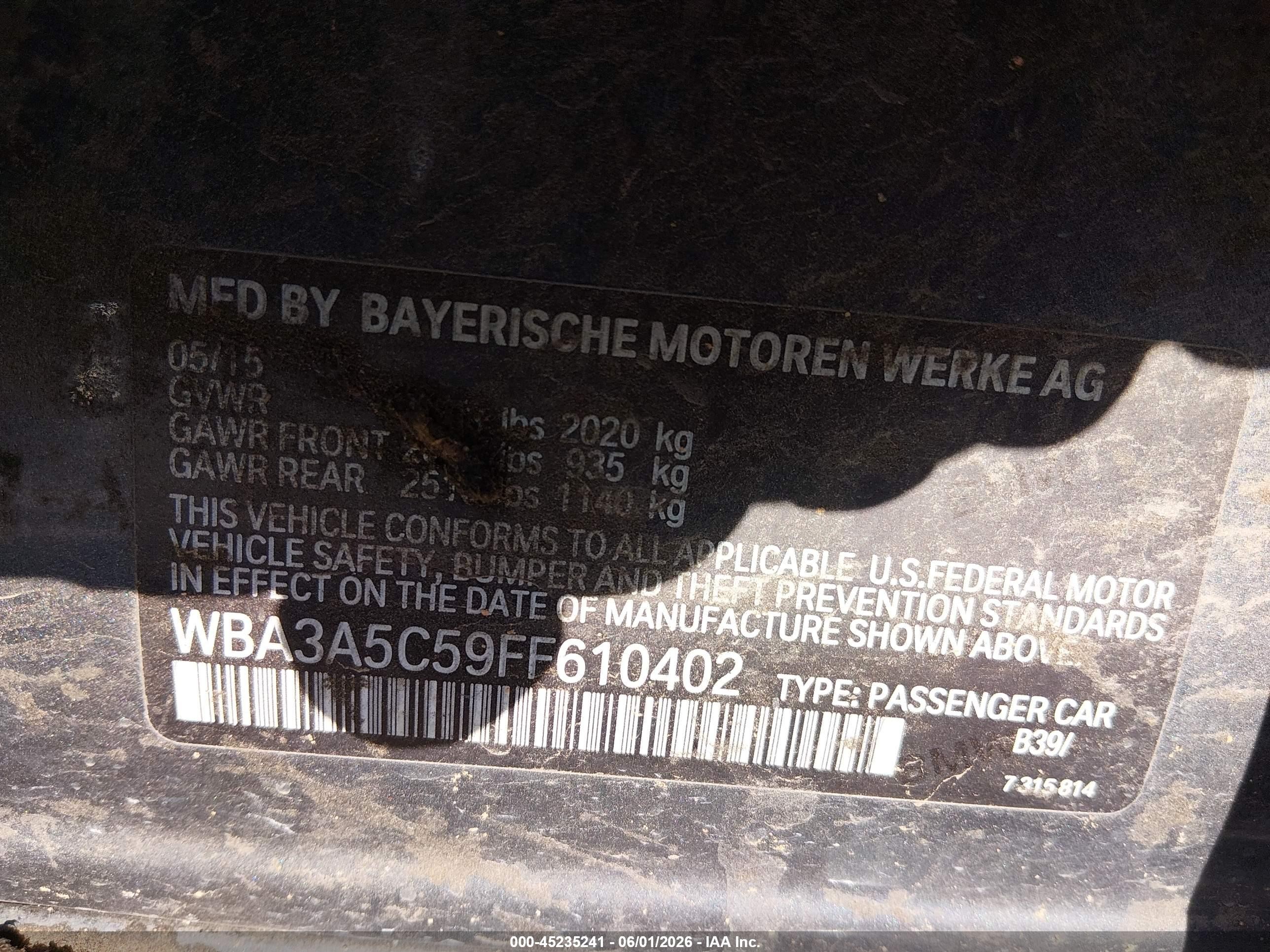 2015 Bmw 328i   Gray vin: WBA3A5C59FF610402
