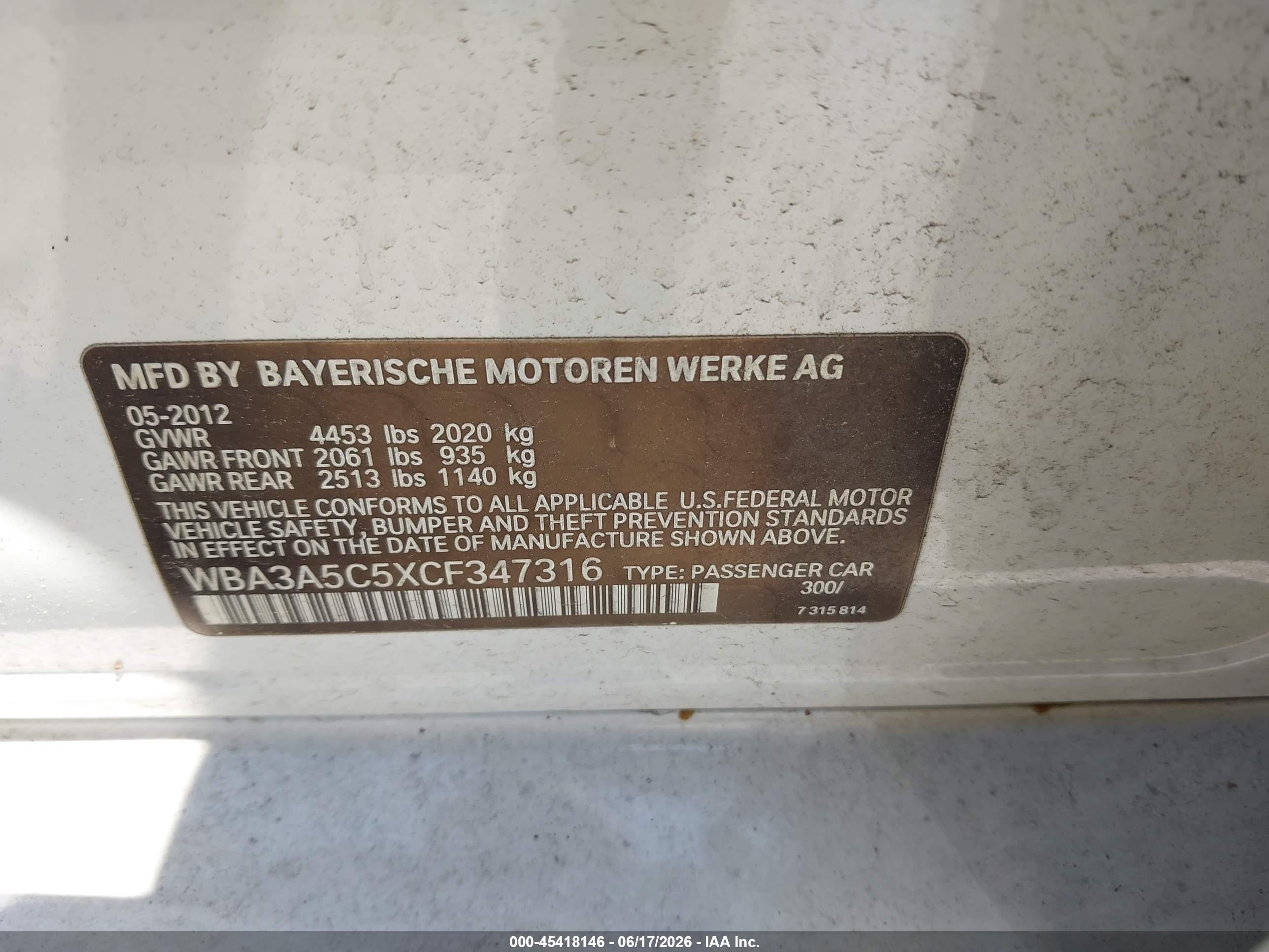 2012 Bmw 328i   Белый vin: WBA3A5C5XCF347316
