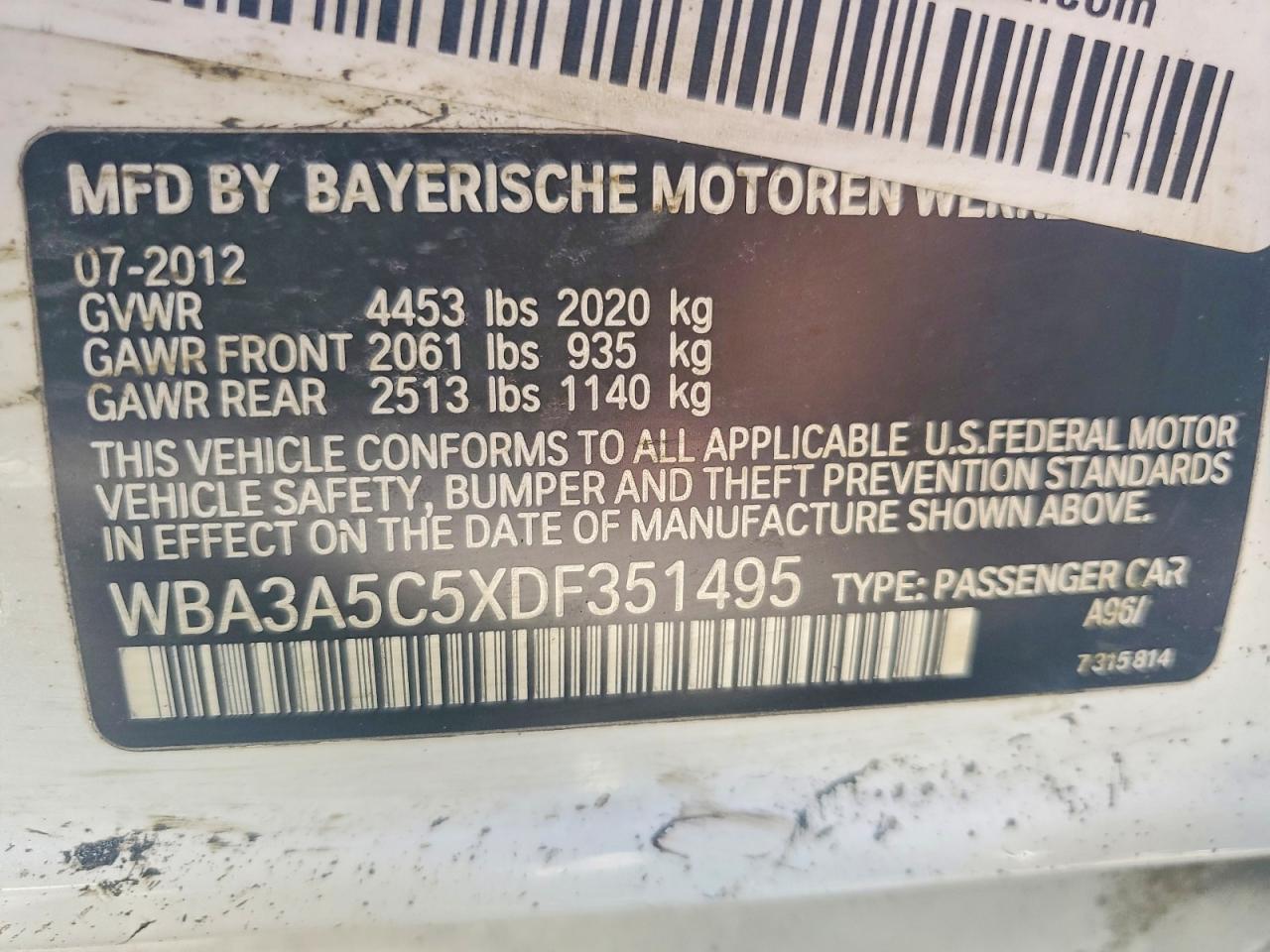 2013 Bmw 328 I White vin: WBA3A5C5XDF351495