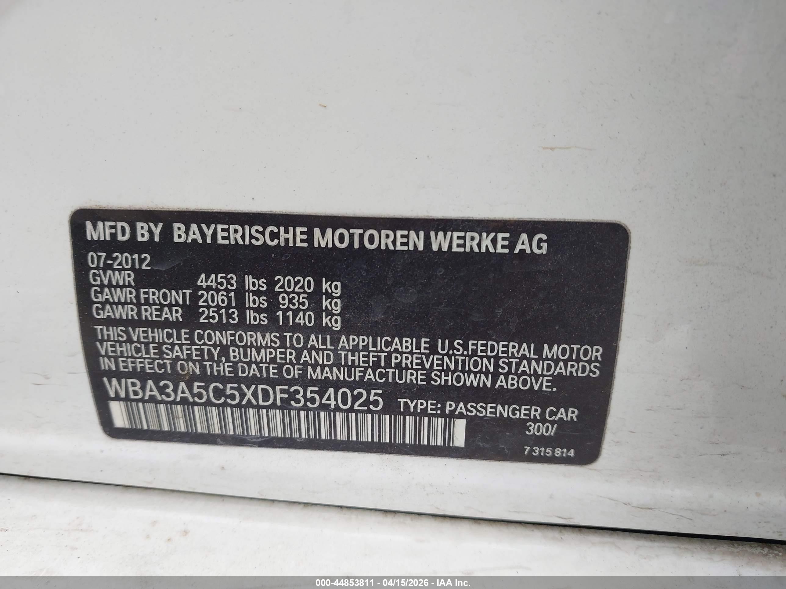 2013 Bmw 328i   White vin: WBA3A5C5XDF354025