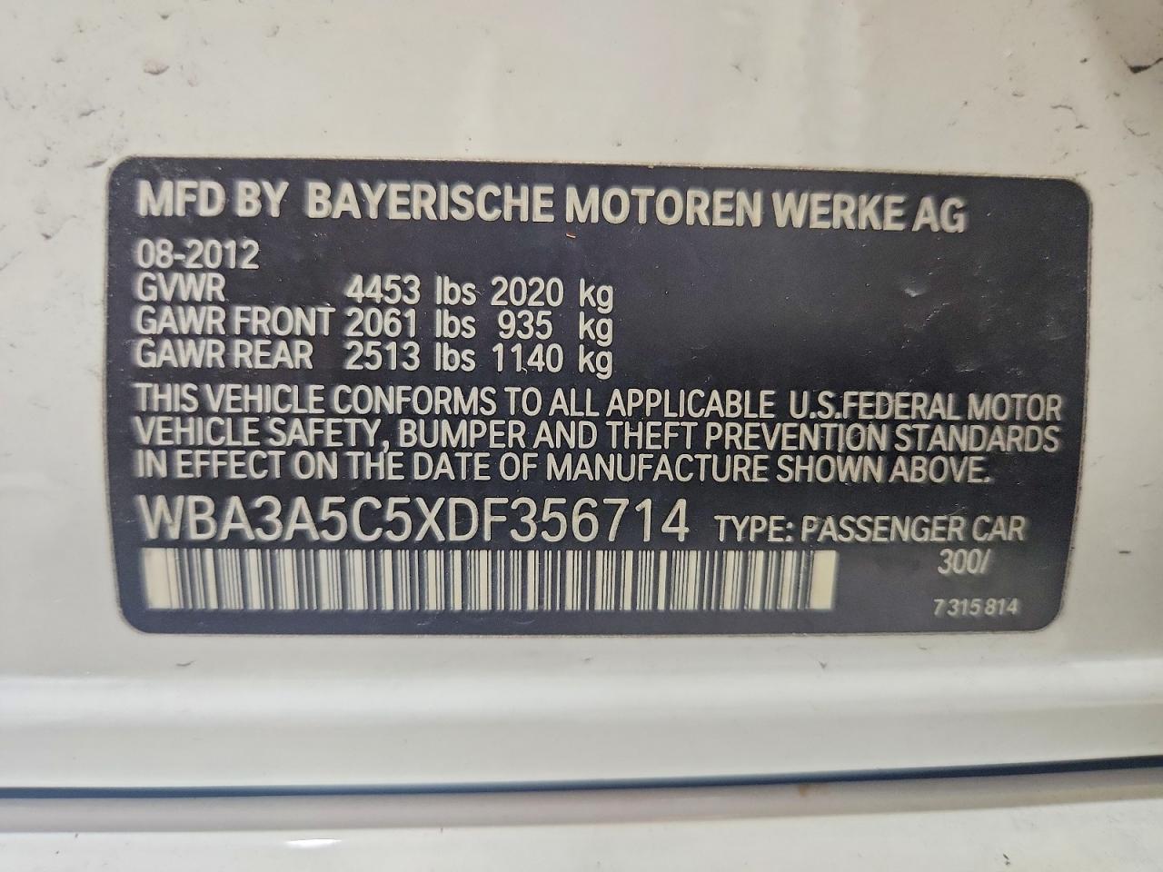 2013 Bmw 328 I White vin: WBA3A5C5XDF356714