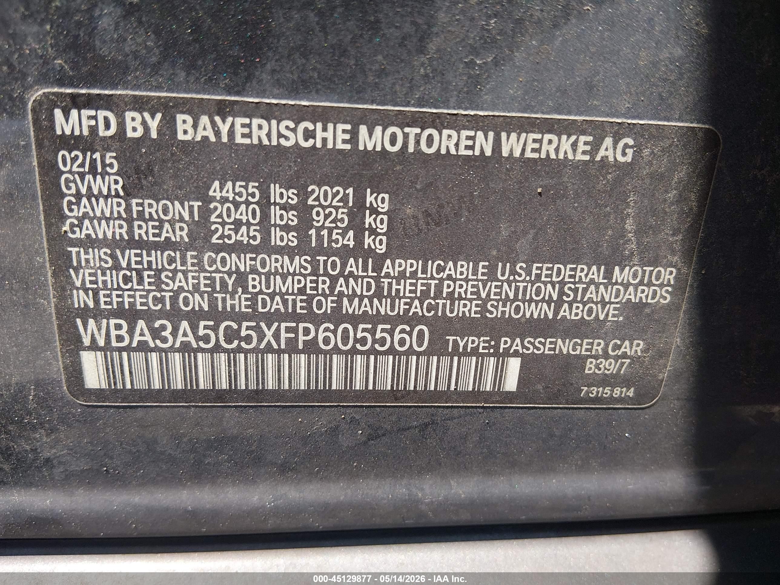 2015 Bmw 328i Gray vin: WBA3A5C5XFP605560