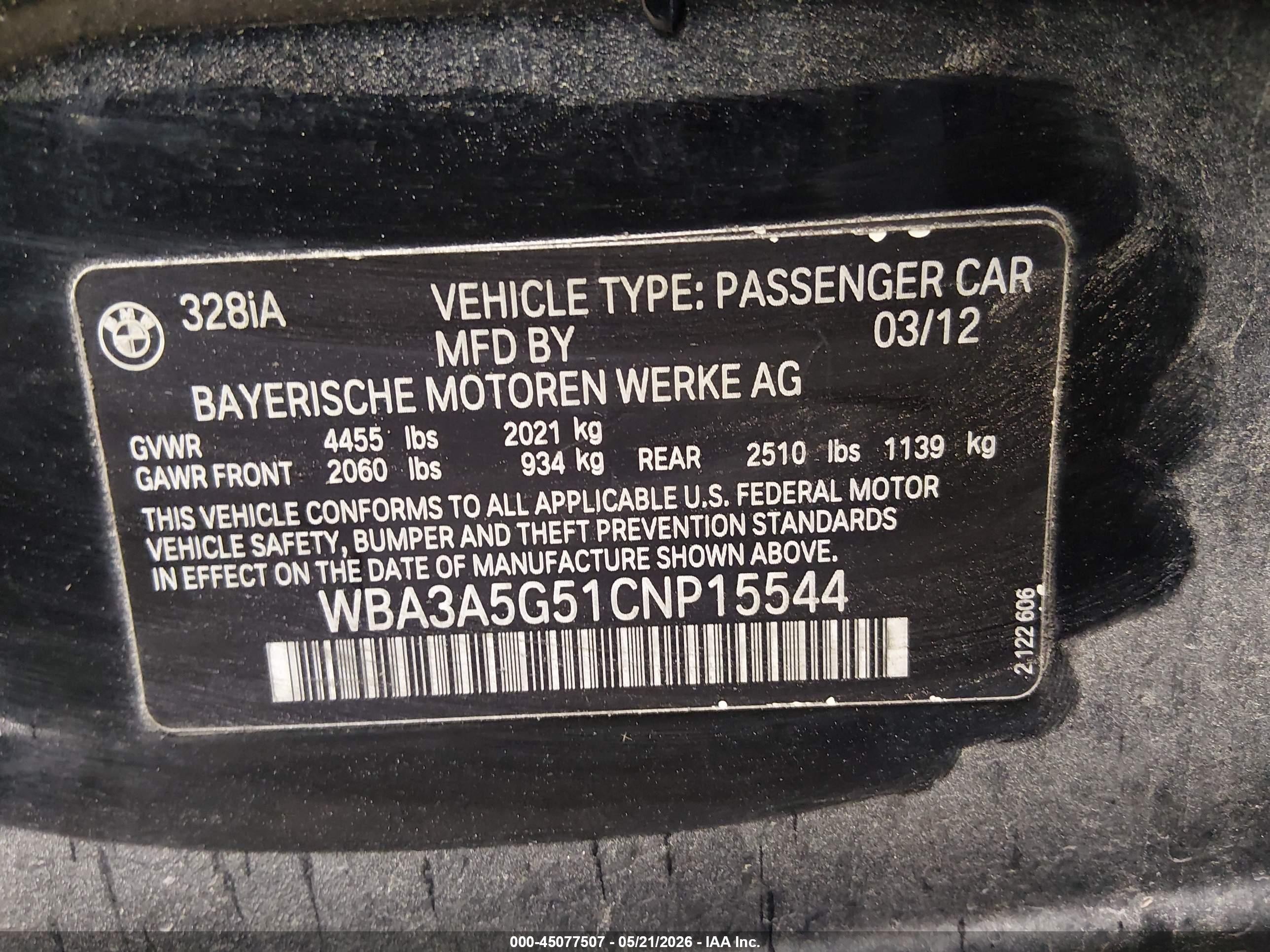 2012 Bmw 328i   Black vin: WBA3A5G51CNP15544