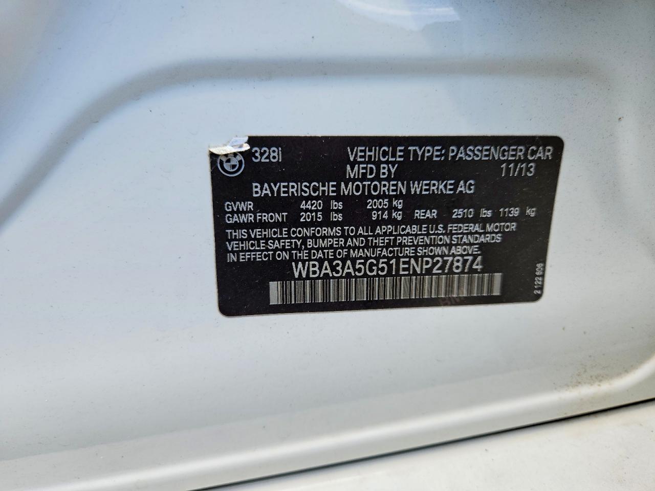 2014 Bmw 328 I Белый vin: WBA3A5G51ENP27874