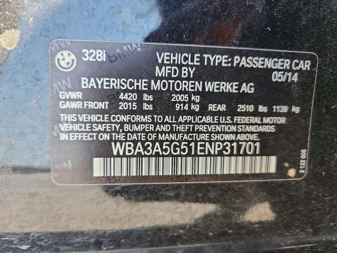 2014 Bmw 328 I Black vin: WBA3A5G51ENP31701