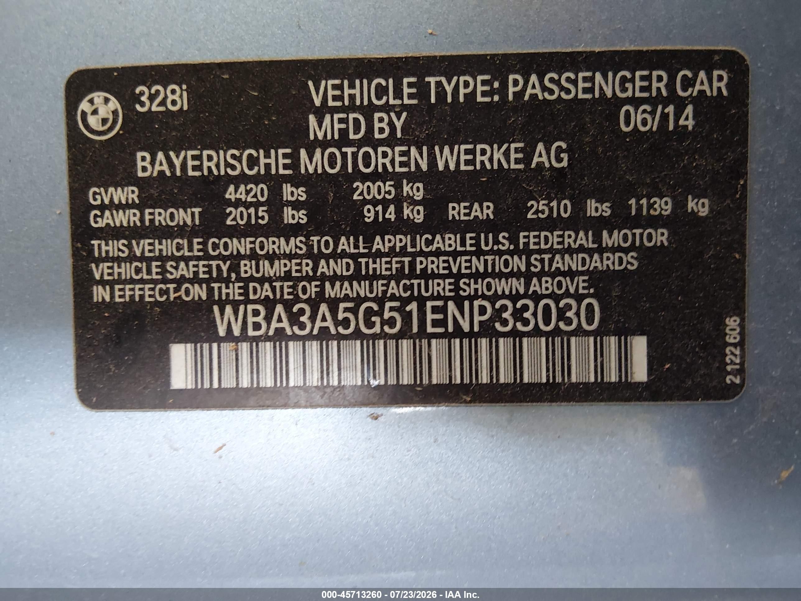 2014 Bmw 328i   Blue vin: WBA3A5G51ENP33030
