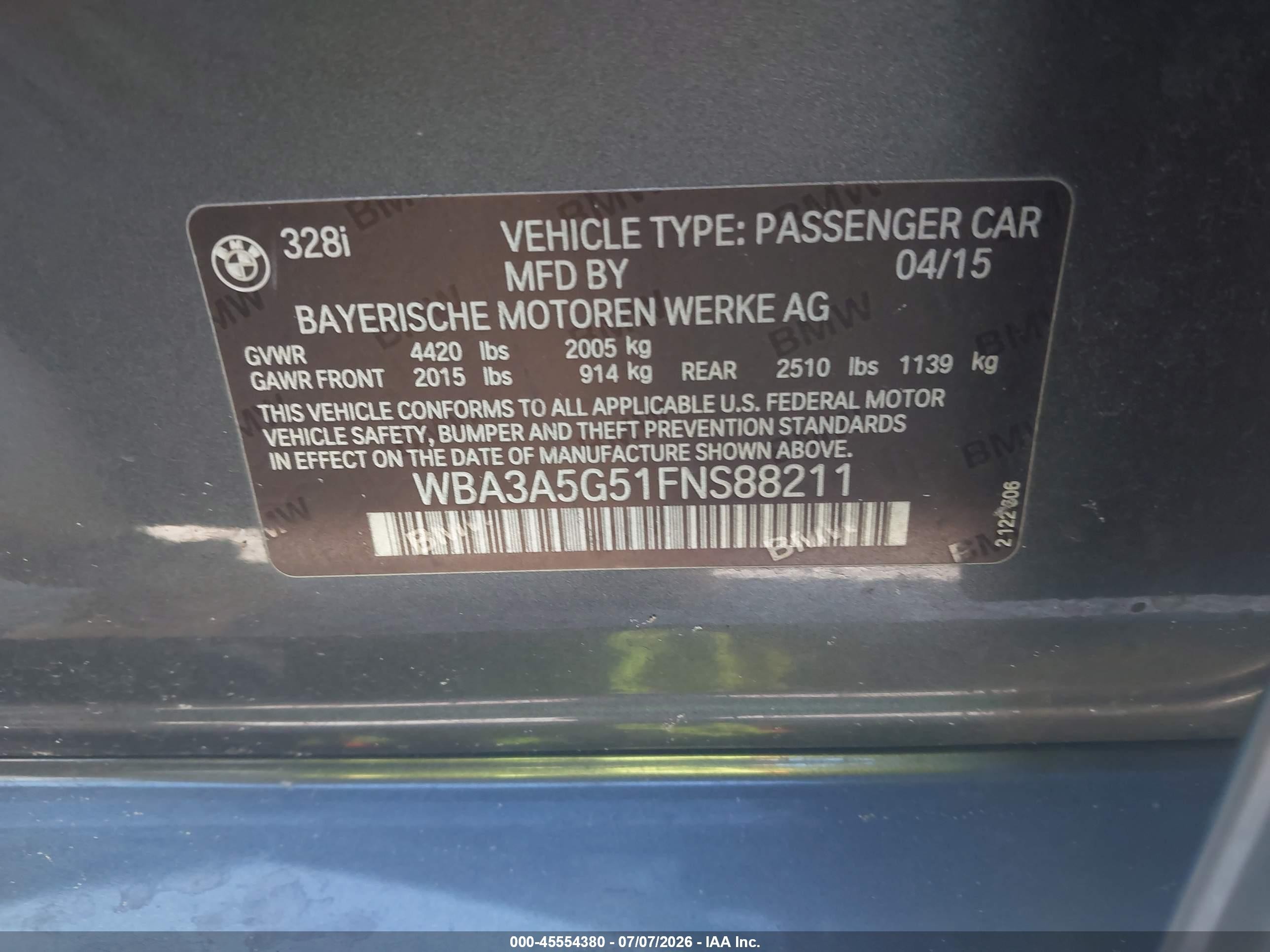 2015 Bmw 328i   Gray vin: WBA3A5G51FNS88211