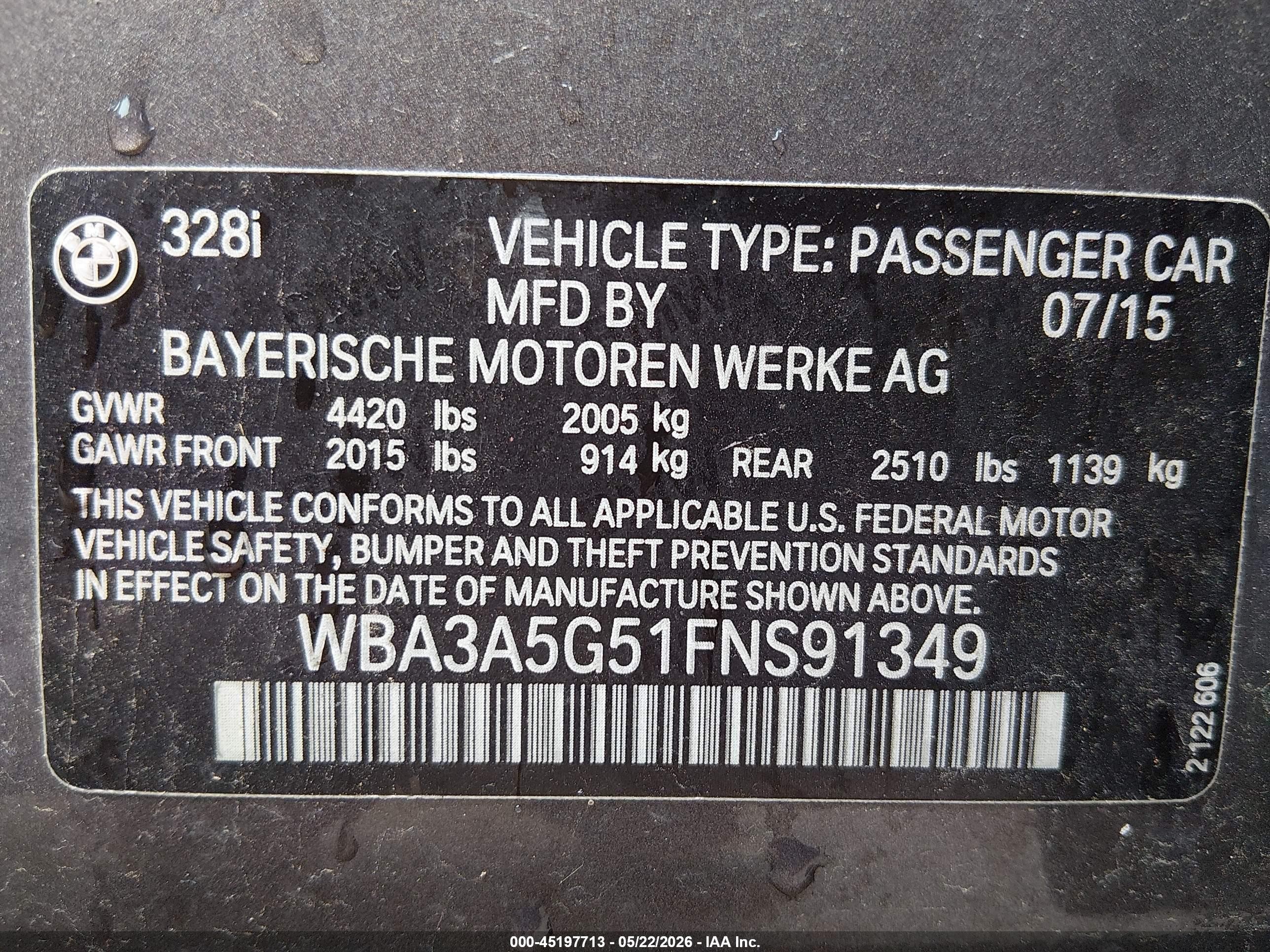 2015 Bmw 328i   Gray vin: WBA3A5G51FNS91349