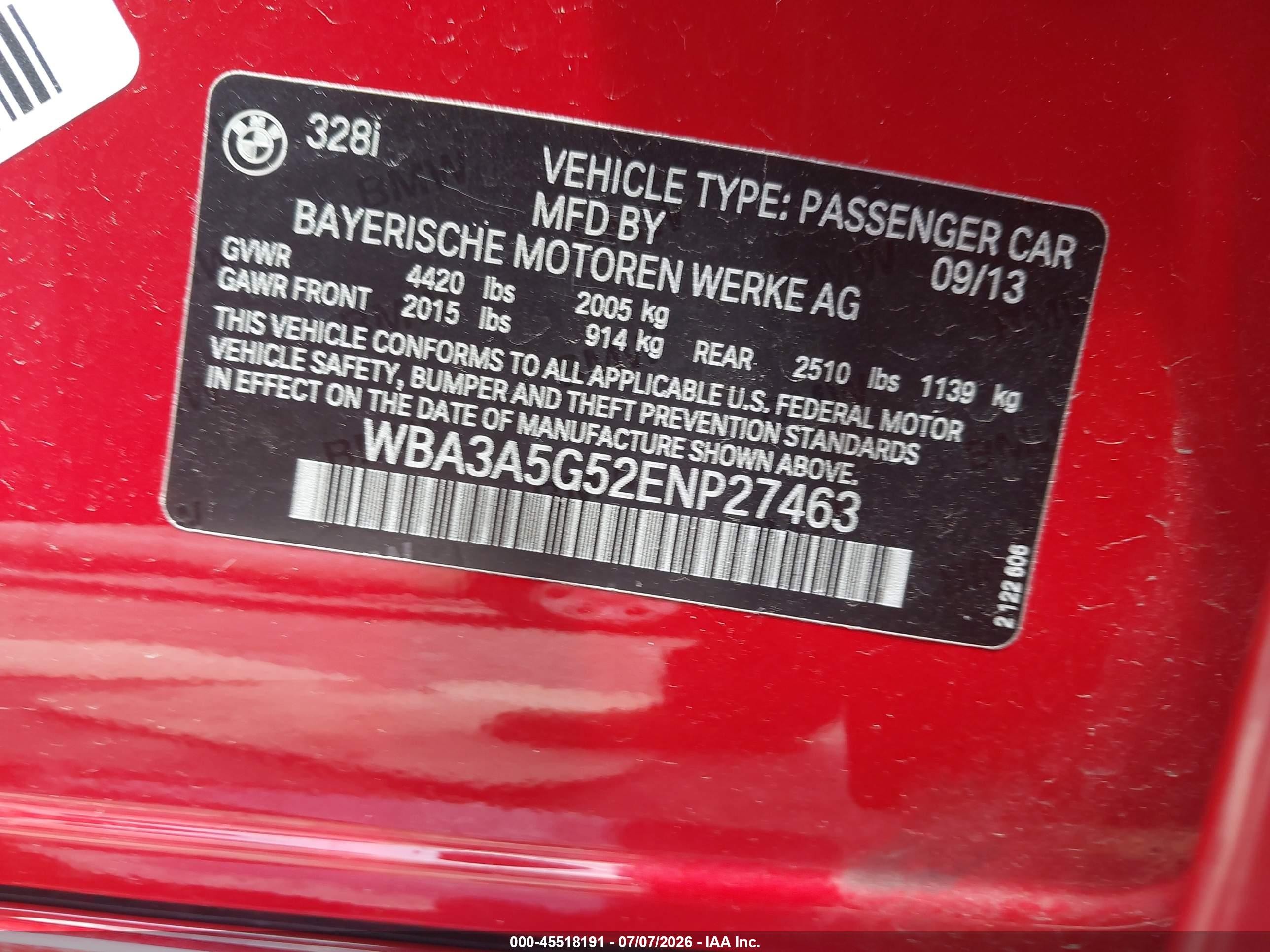 2014 Bmw 328i Red vin: WBA3A5G52ENP27463