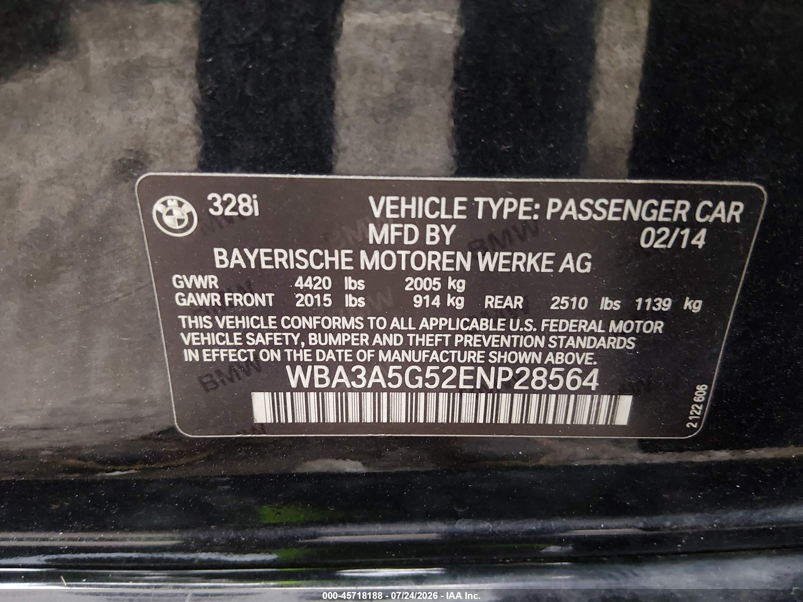 2014 Bmw 328i   Black vin: WBA3A5G52ENP28564