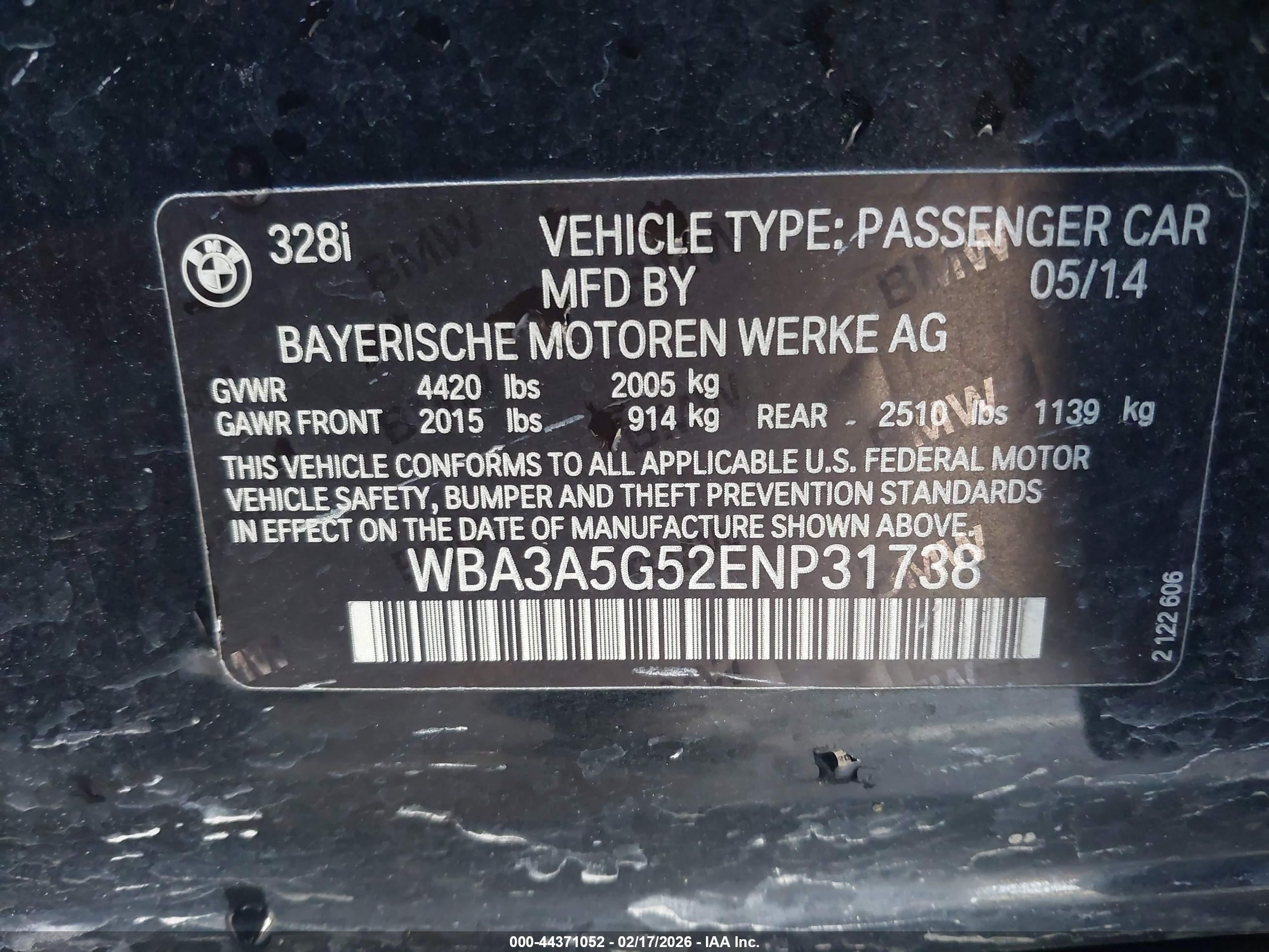 2014 Bmw 328i   Black vin: WBA3A5G52ENP31738