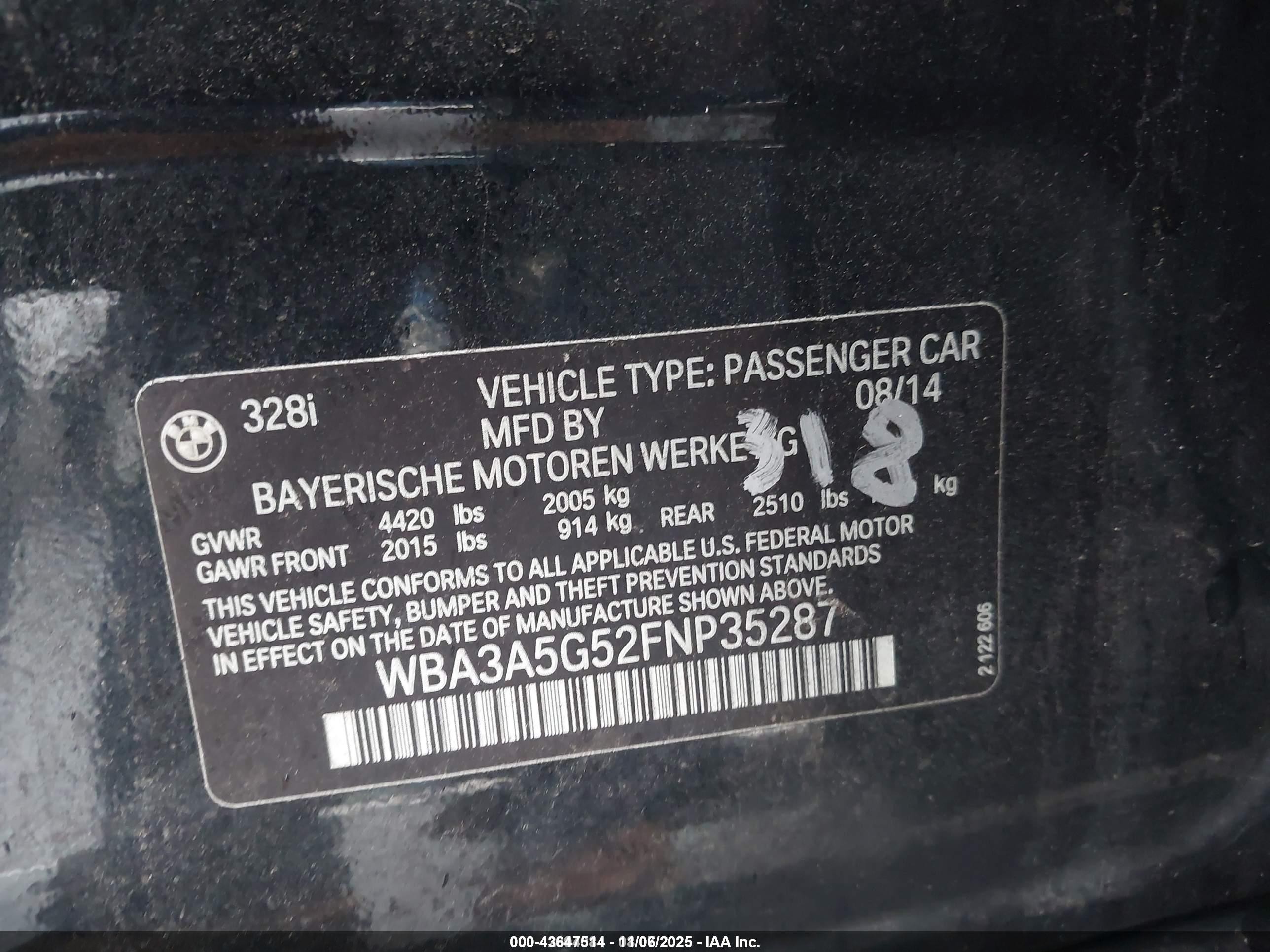 2015 Bmw 328i   Black vin: WBA3A5G52FNP35287