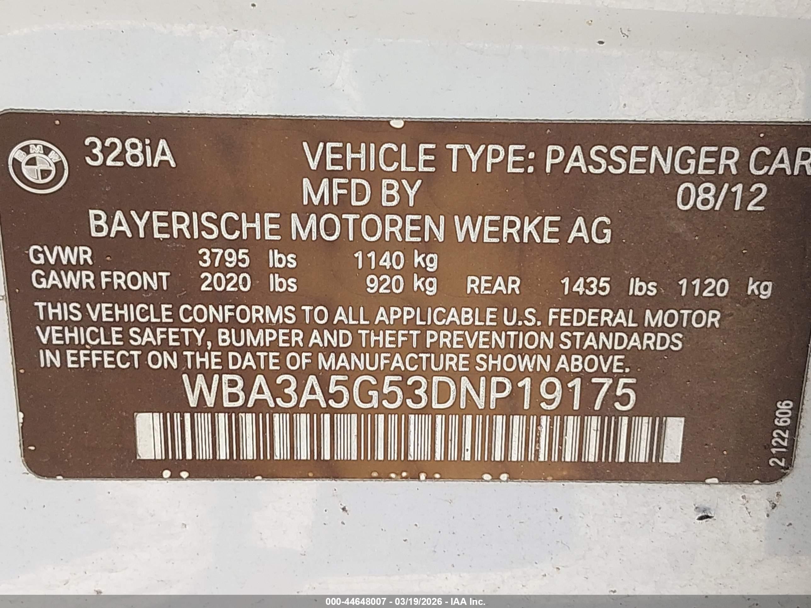 2013 Bmw 328i   White vin: WBA3A5G53DNP19175