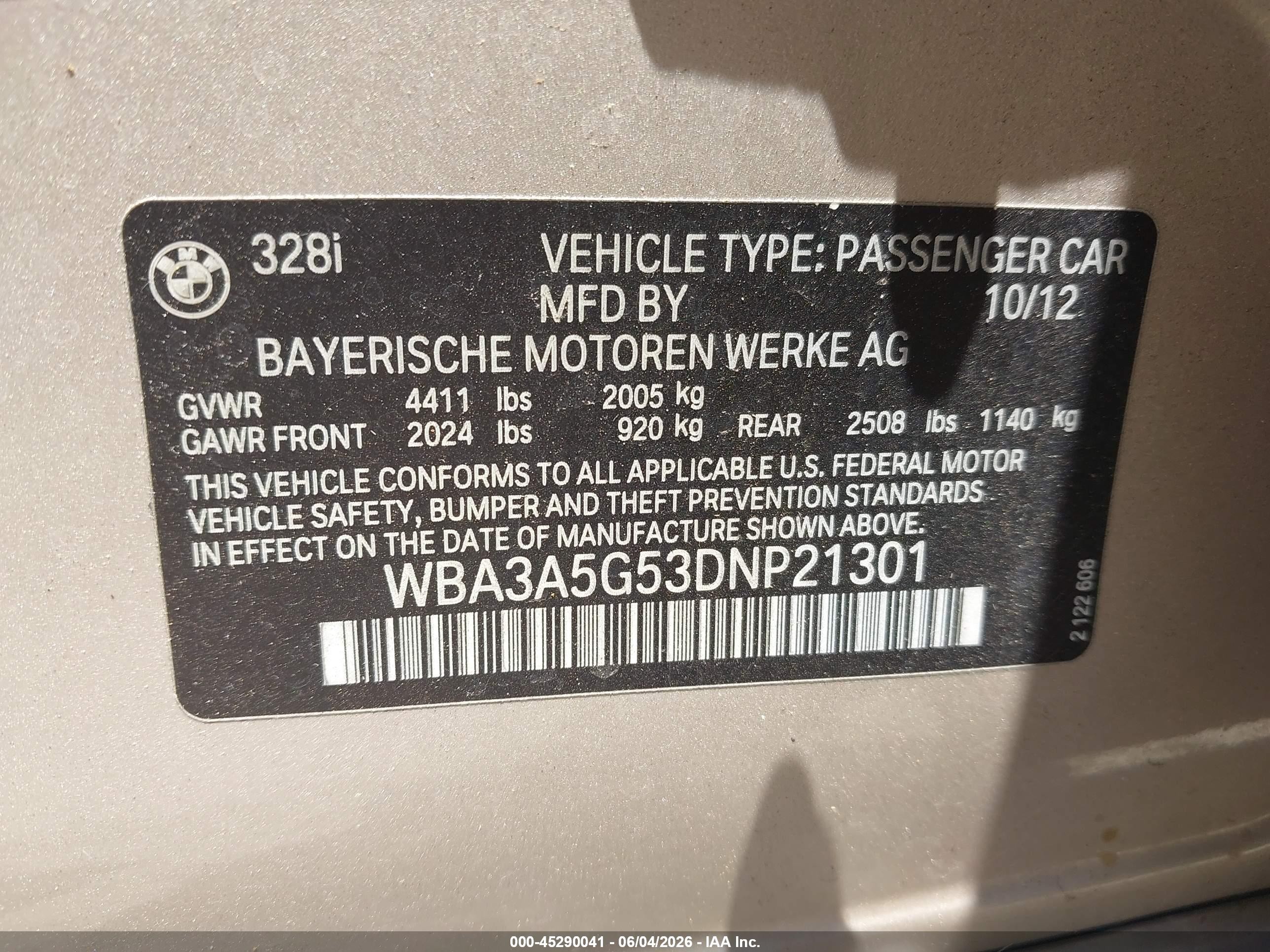 2013 Bmw 328i   Tan vin: WBA3A5G53DNP21301