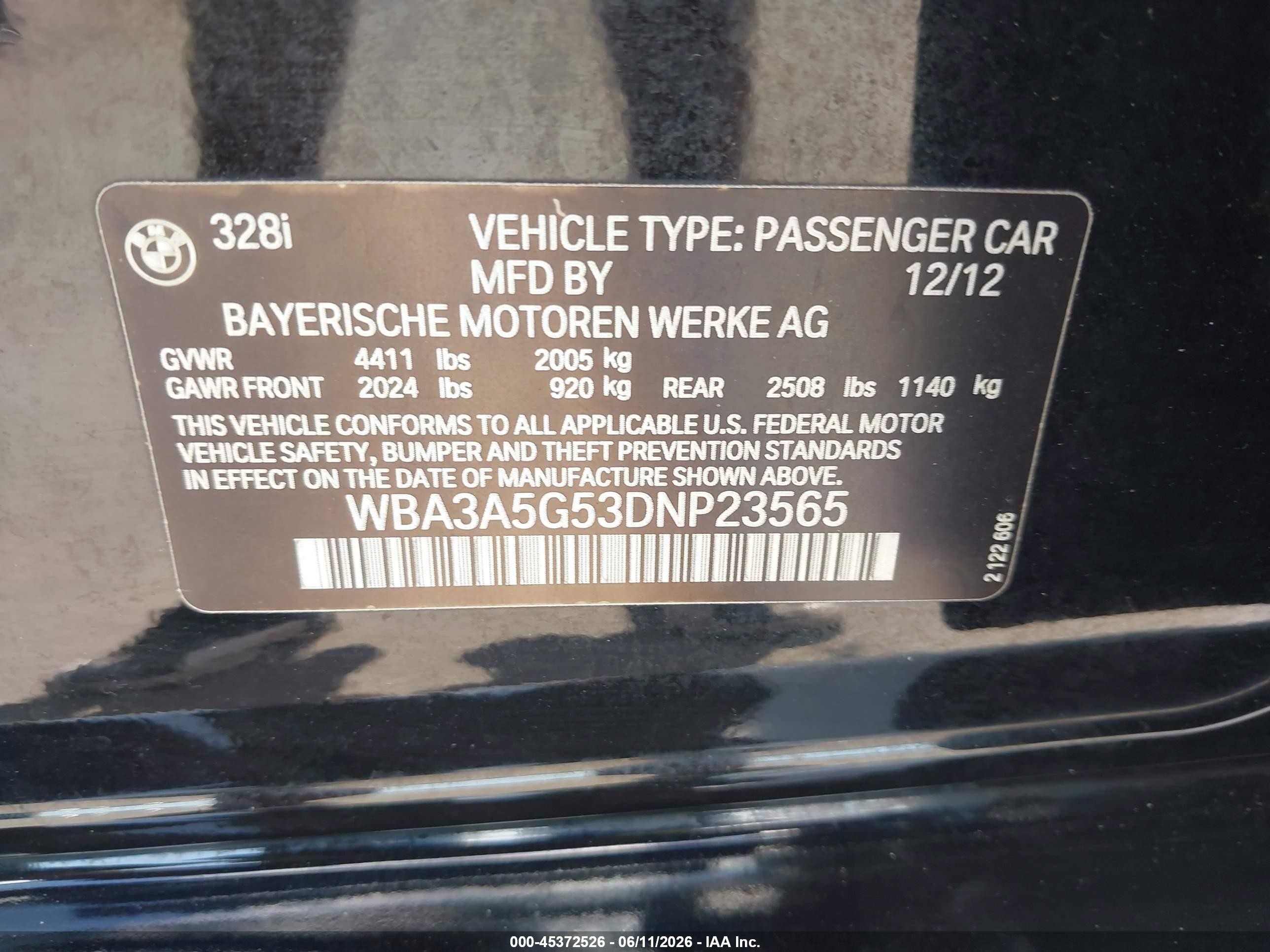 2013 Bmw 328i   Black vin: WBA3A5G53DNP23565