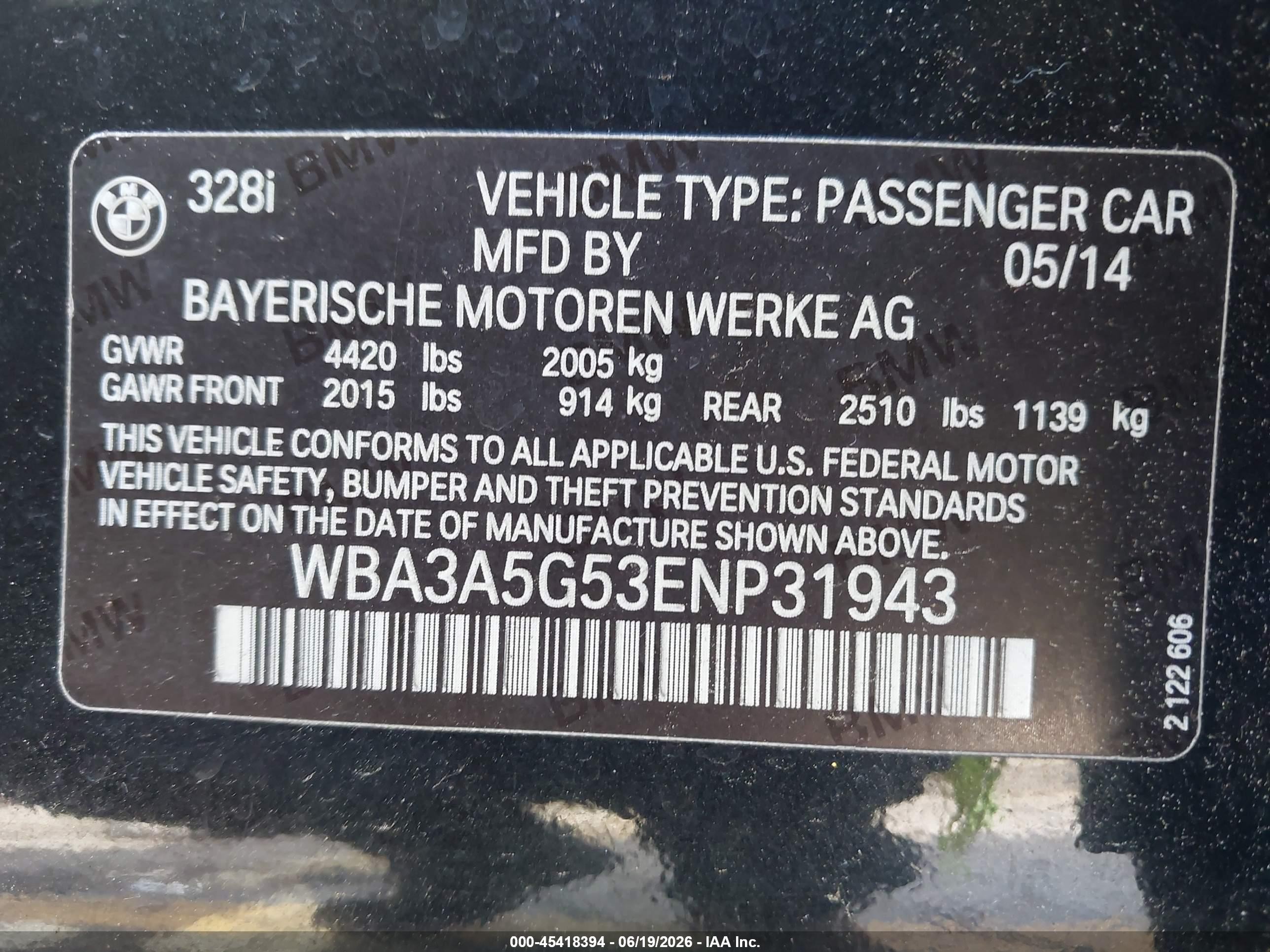 2014 Bmw 328i   Black vin: WBA3A5G53ENP31943