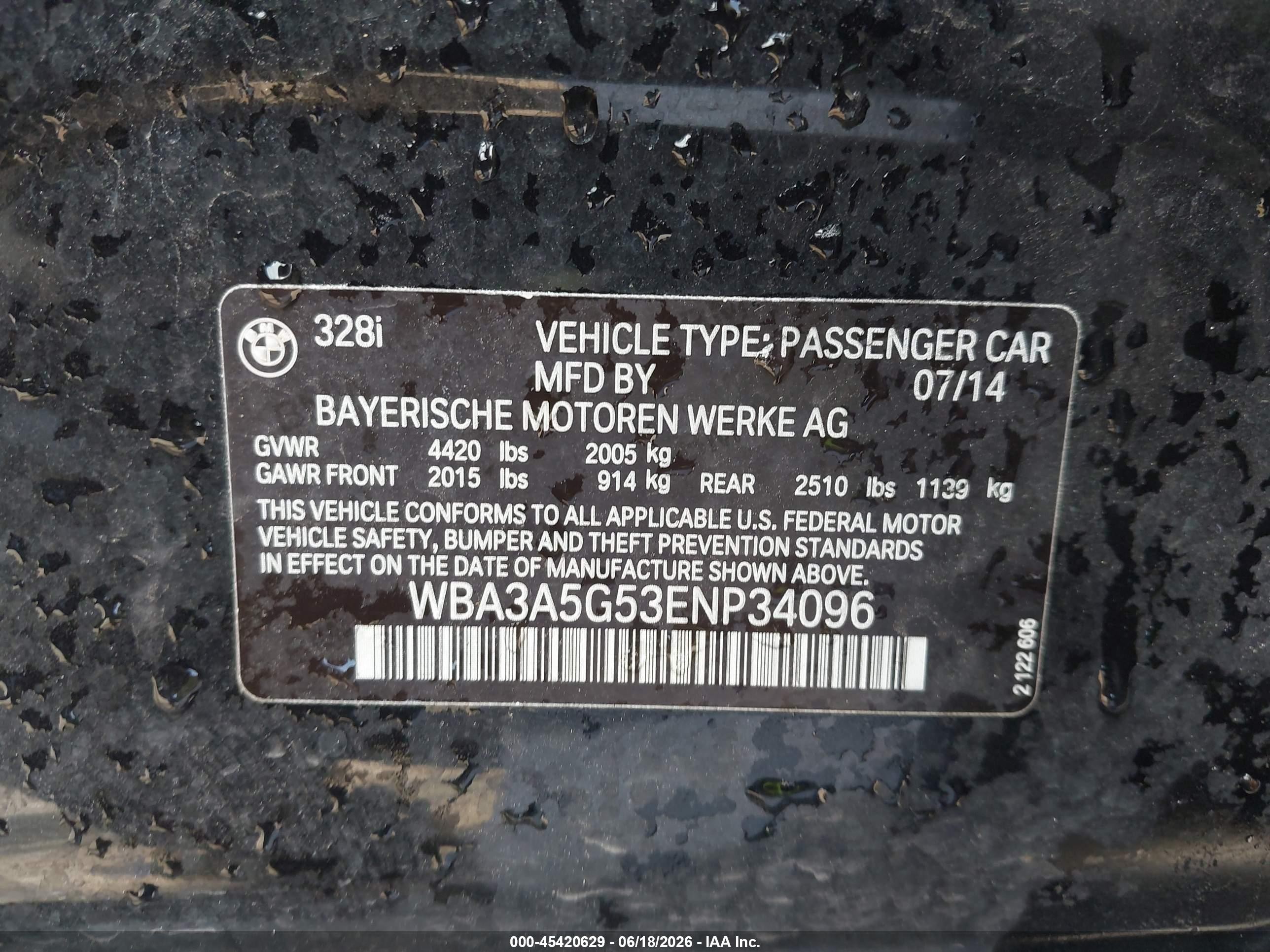 2014 Bmw 328i   Black vin: WBA3A5G53ENP34096