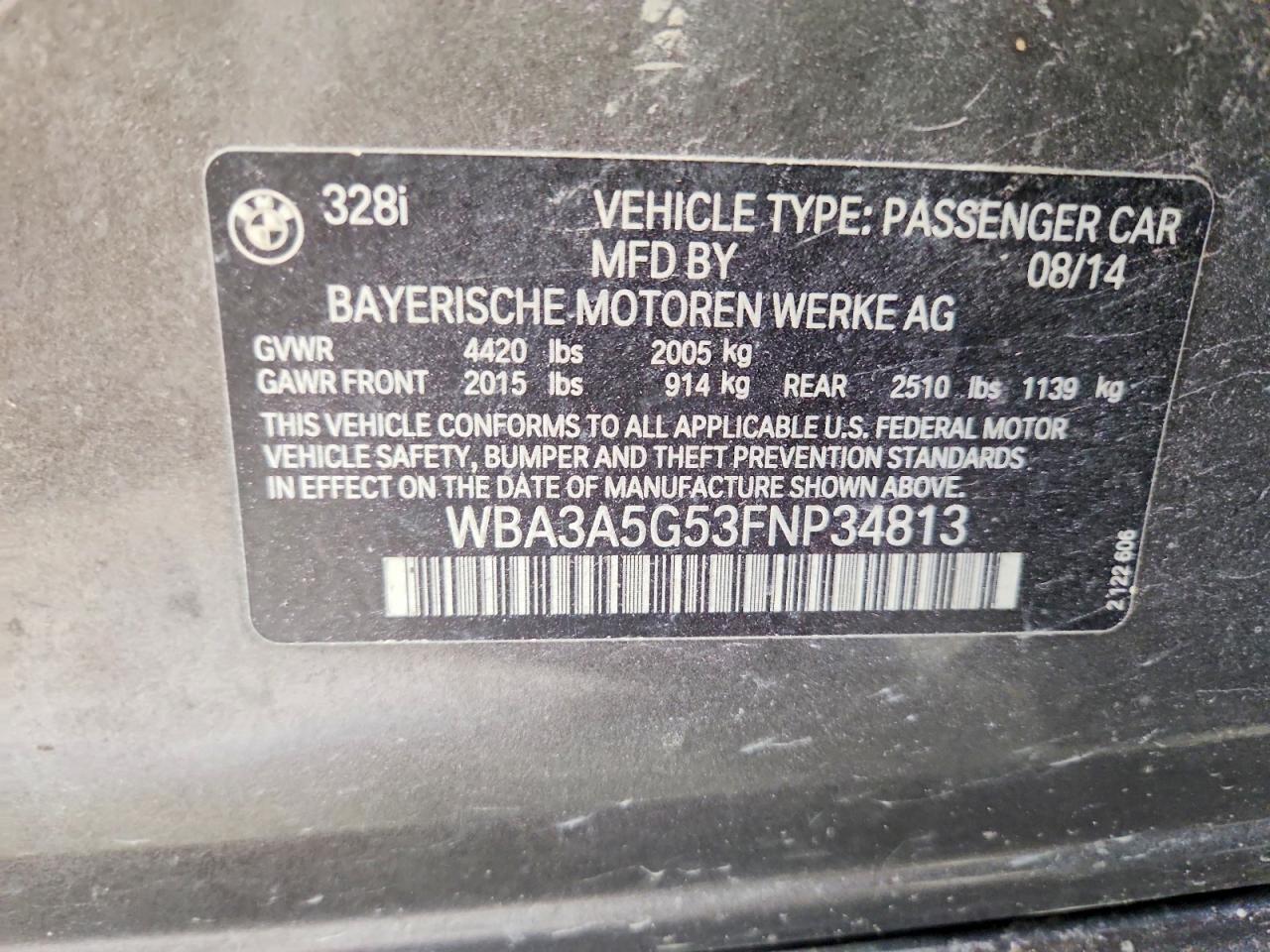 2015 Bmw 328 I Коричневый vin: WBA3A5G53FNP34813
