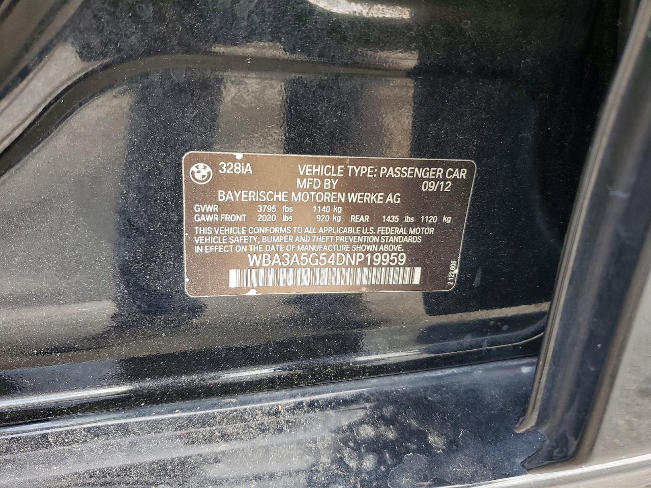2013 Bmw 328 I Black vin: WBA3A5G54DNP19959