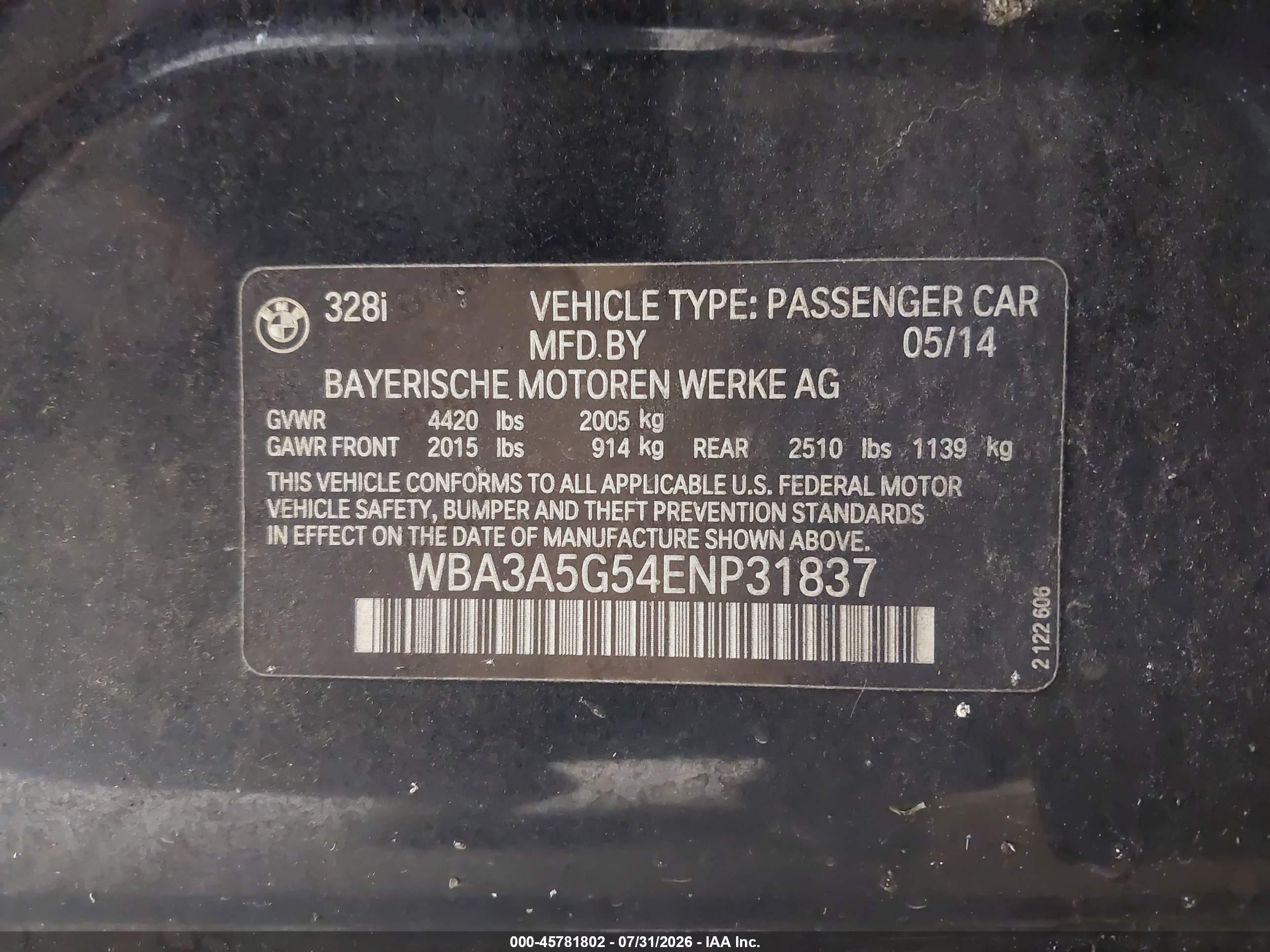 2014 Bmw 328i   Black vin: WBA3A5G54ENP31837