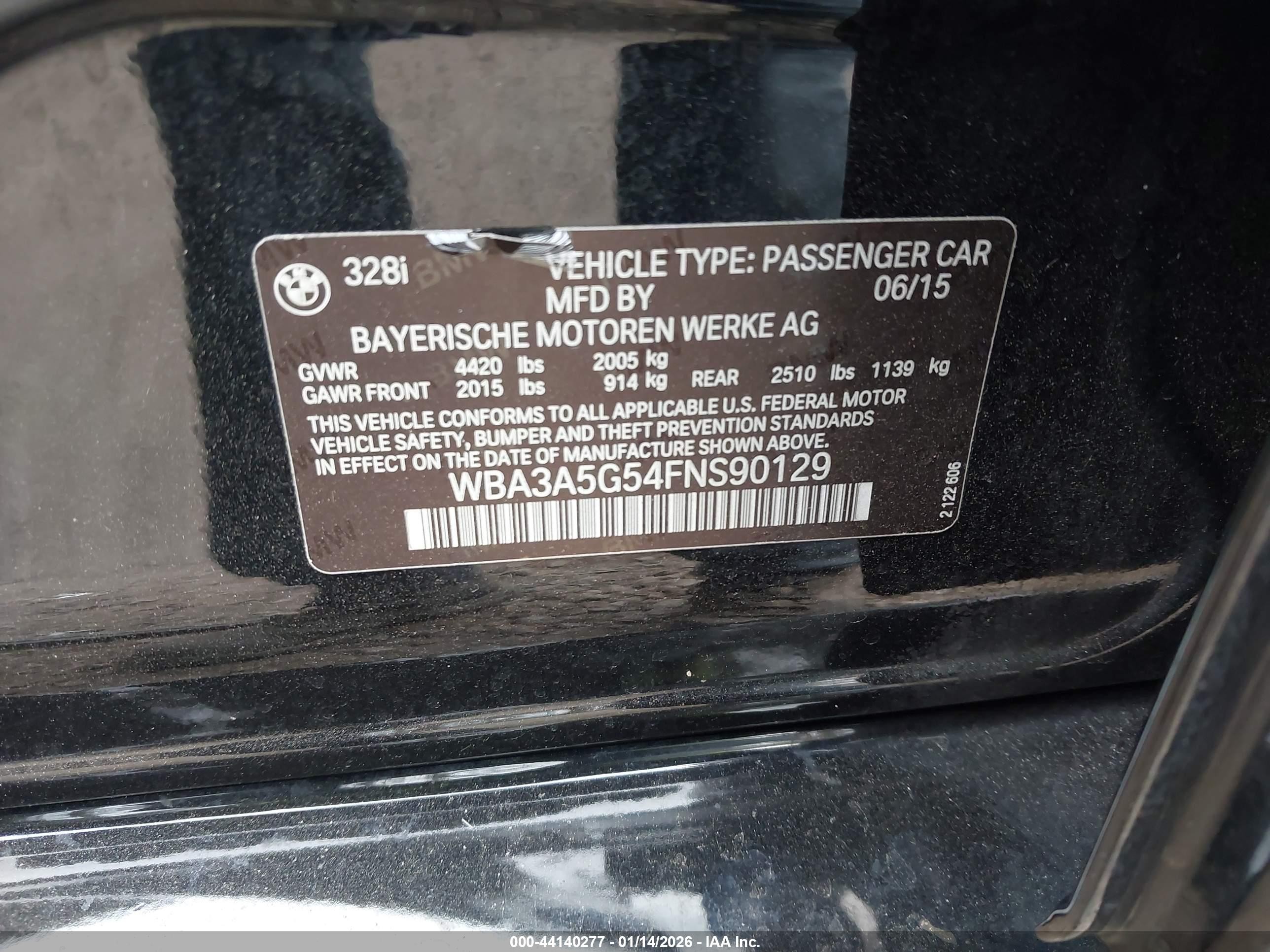 2015 Bmw 328i Black vin: WBA3A5G54FNS90129