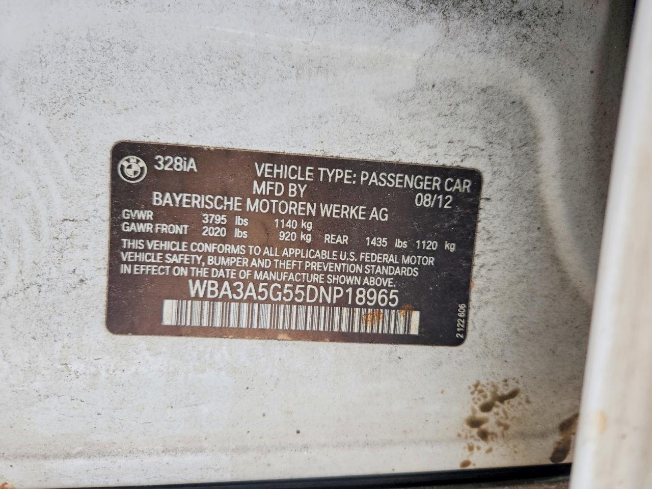 2013 Bmw 328 I White vin: WBA3A5G55DNP18965
