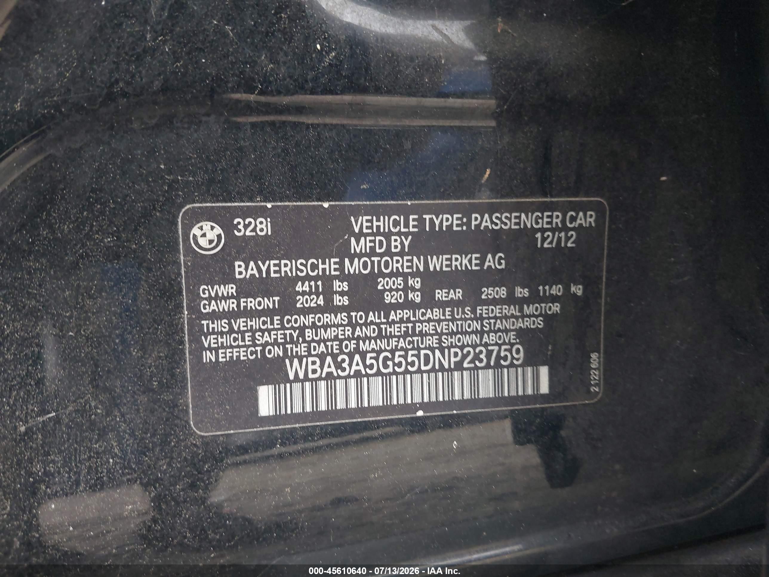 2013 Bmw 328i   Black vin: WBA3A5G55DNP23759