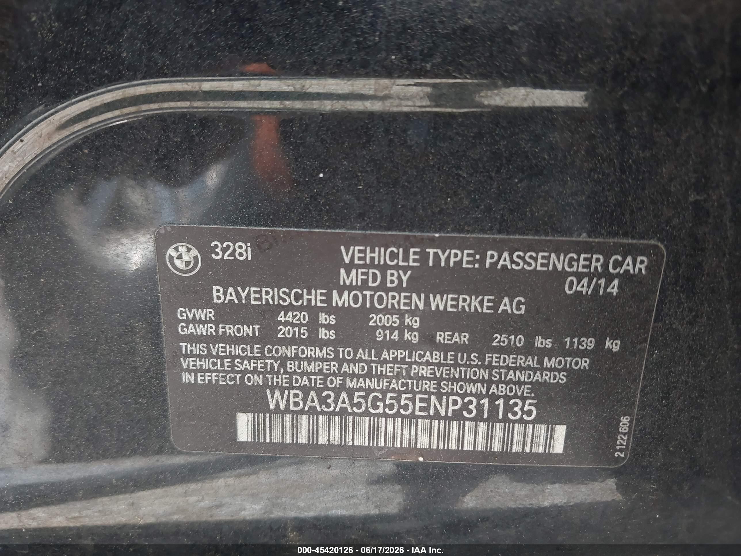 2014 Bmw 328i   Black vin: WBA3A5G55ENP31135