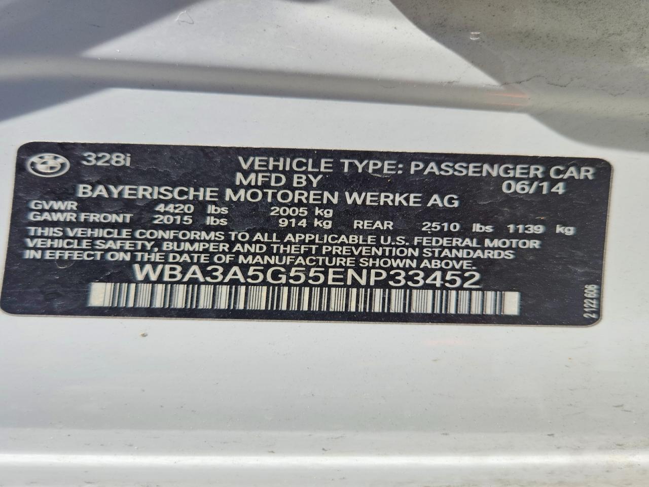 2014 Bmw 328 I White vin: WBA3A5G55ENP33452
