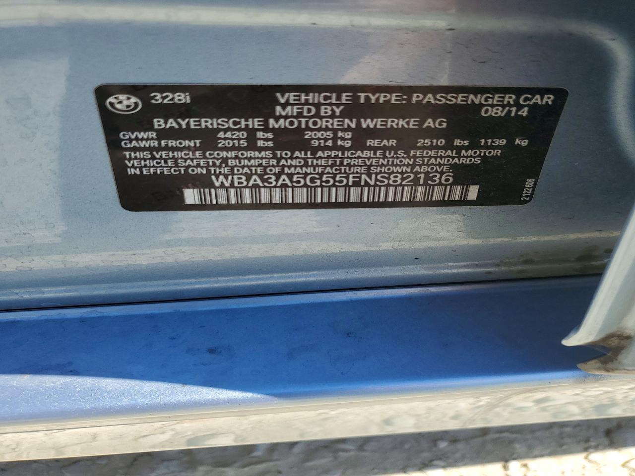2015 Bmw 328 I Синий vin: WBA3A5G55FNS82136