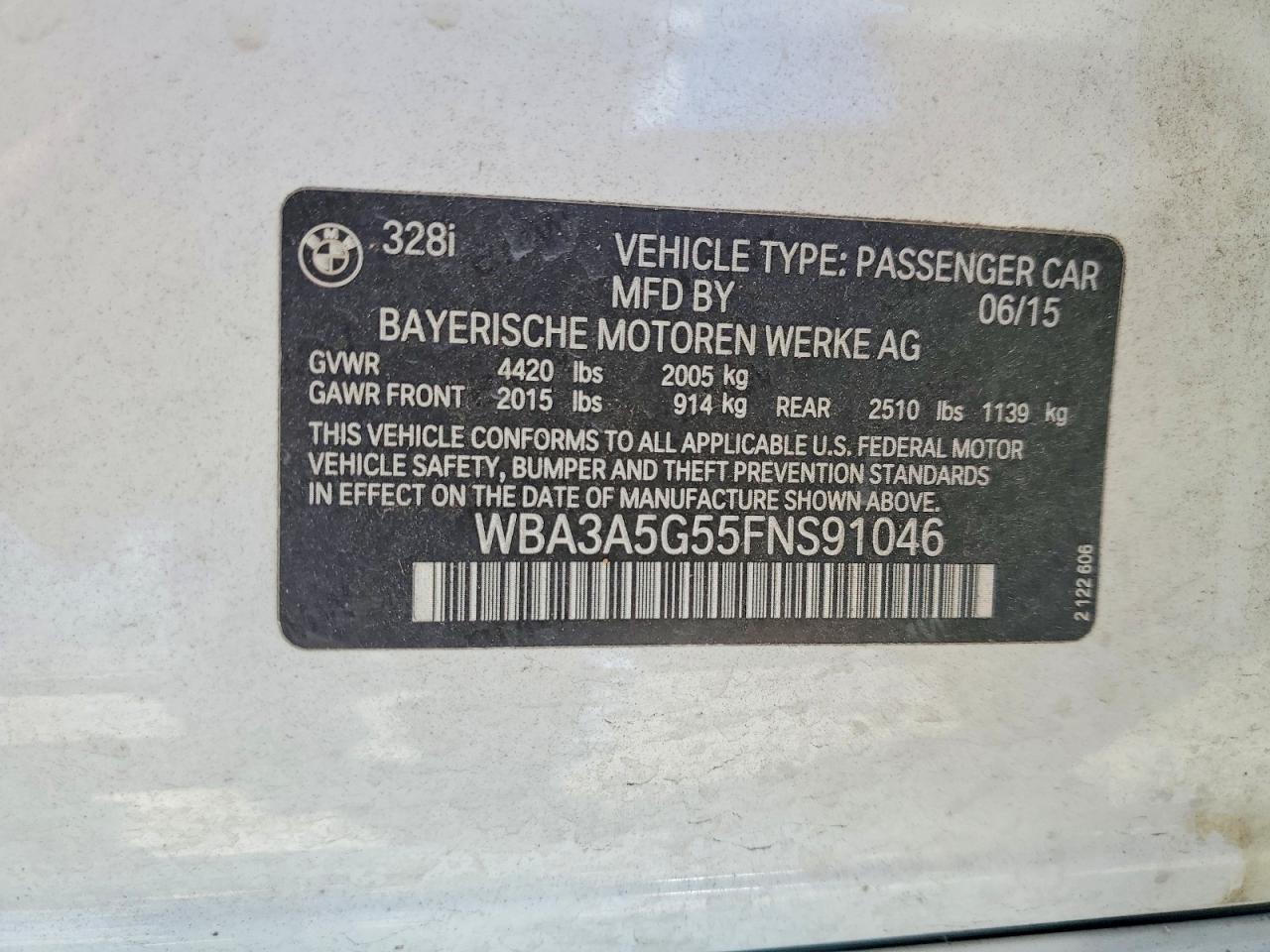 2015 Bmw 328 I Белый vin: WBA3A5G55FNS91046