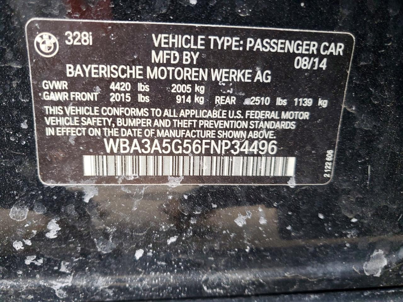 2015 Bmw 328 I Black vin: WBA3A5G56FNP34496