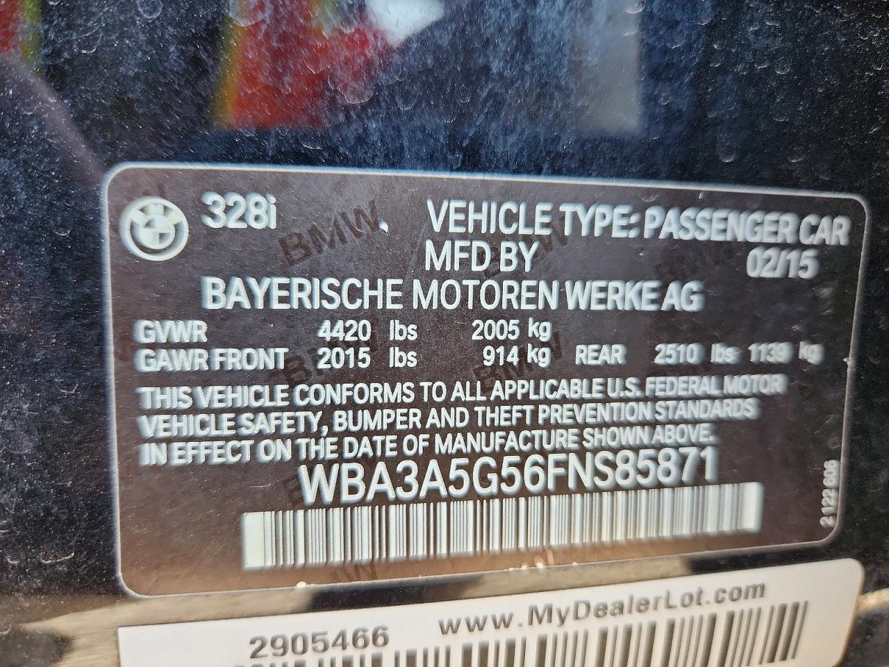 2015 Bmw 328 I Black vin: WBA3A5G56FNS85871