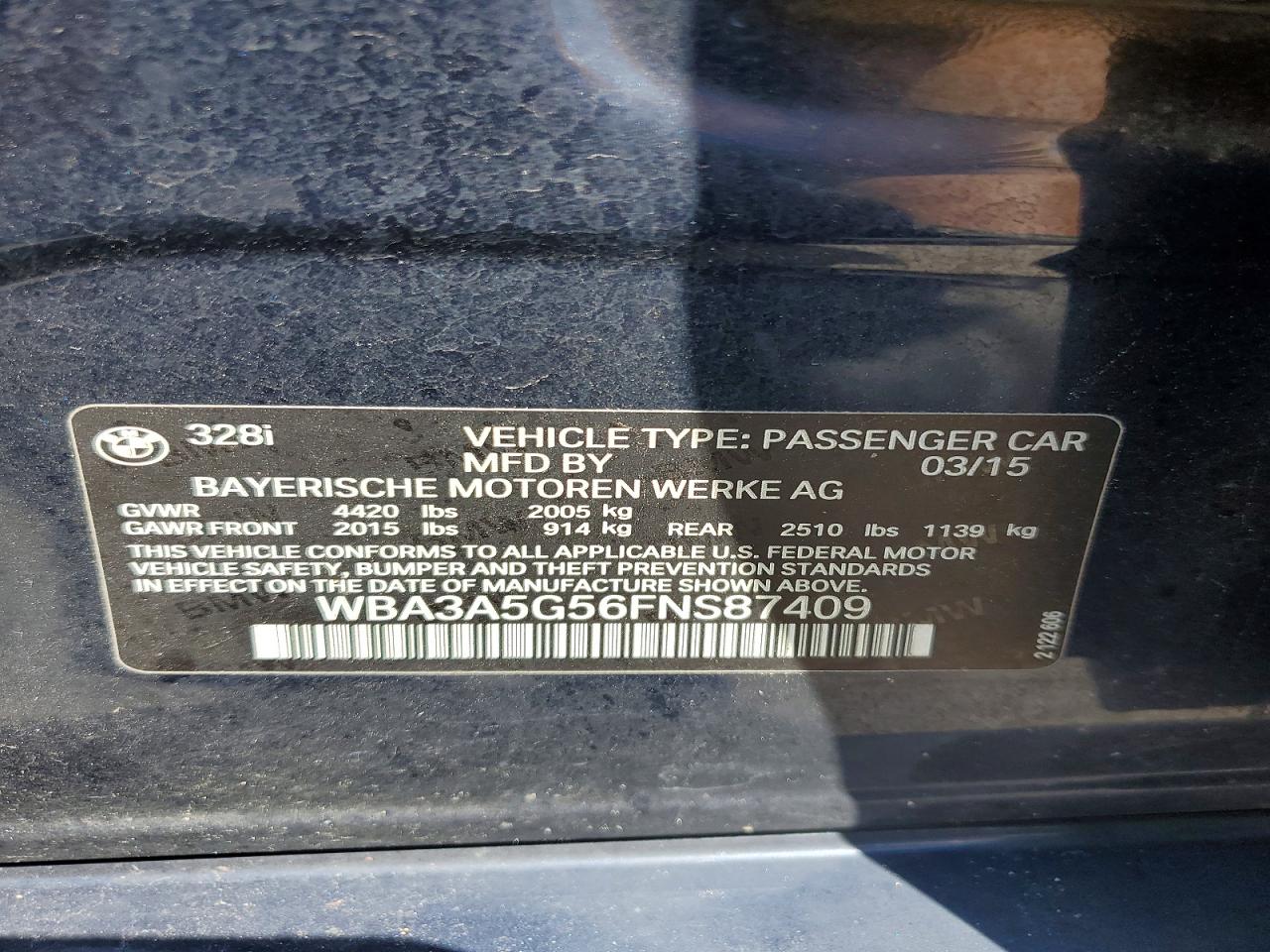 2015 Bmw 328 I Blue vin: WBA3A5G56FNS87409