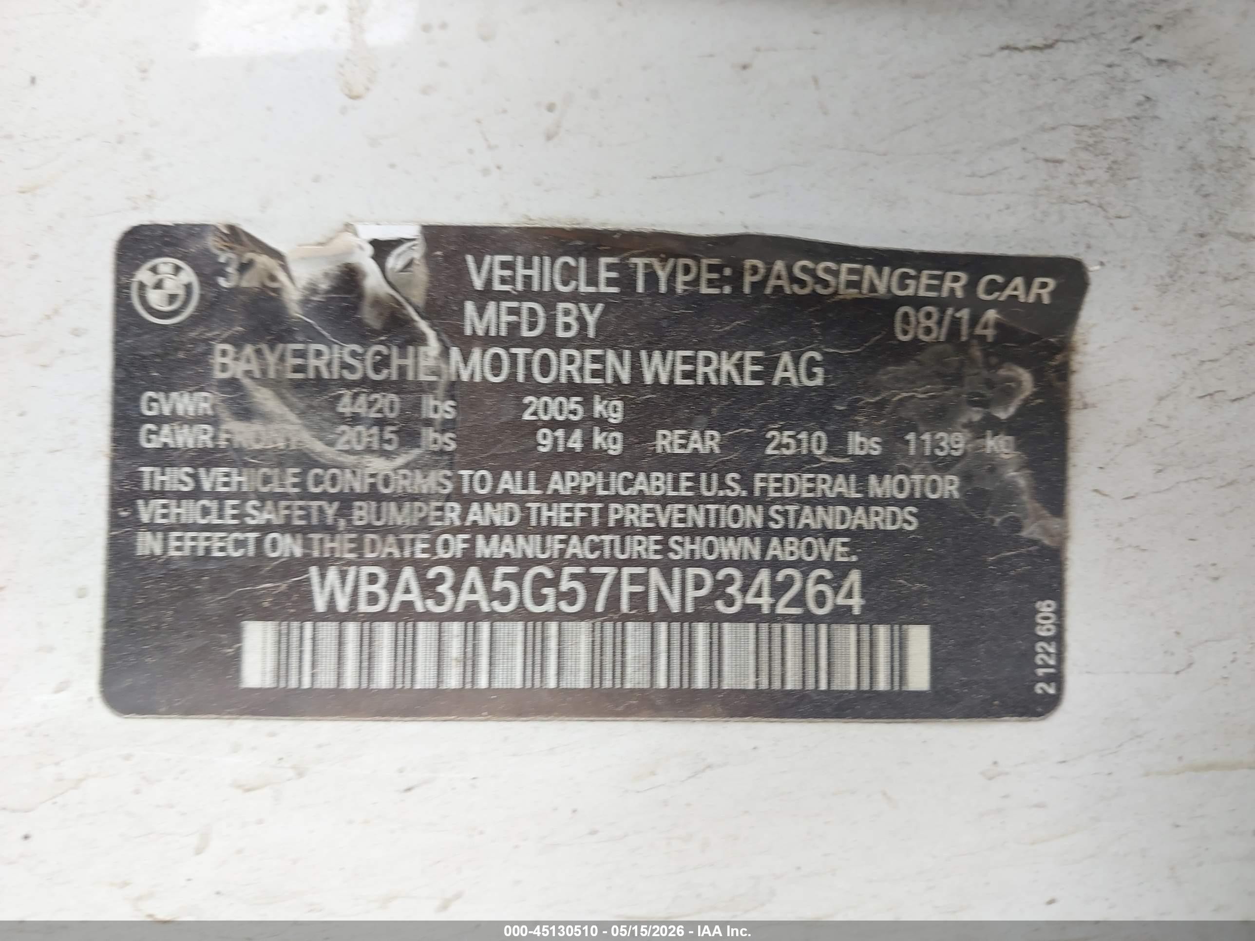 2015 Bmw 328i   White vin: WBA3A5G57FNP34264