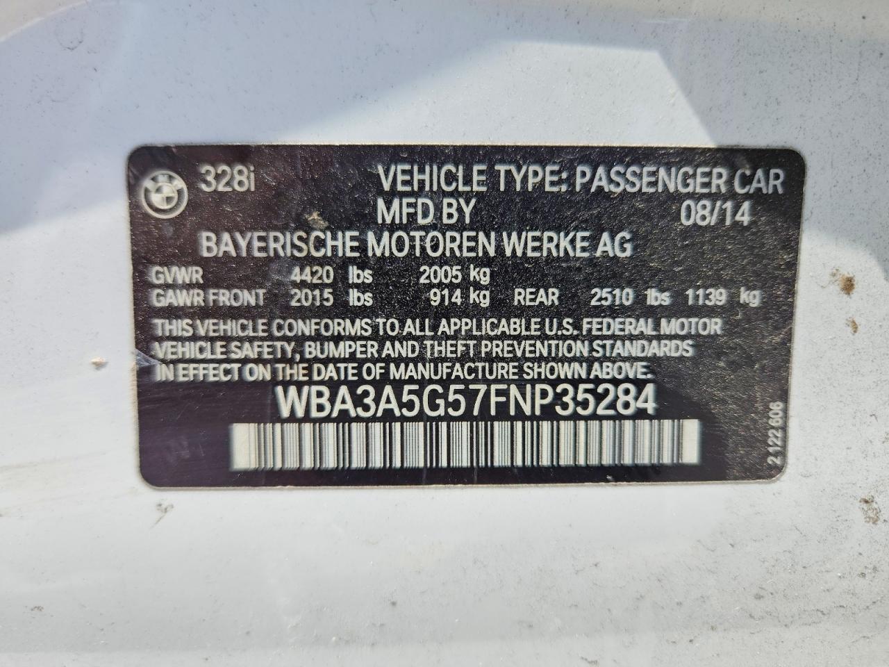 2015 Bmw 328 I White vin: WBA3A5G57FNP35284