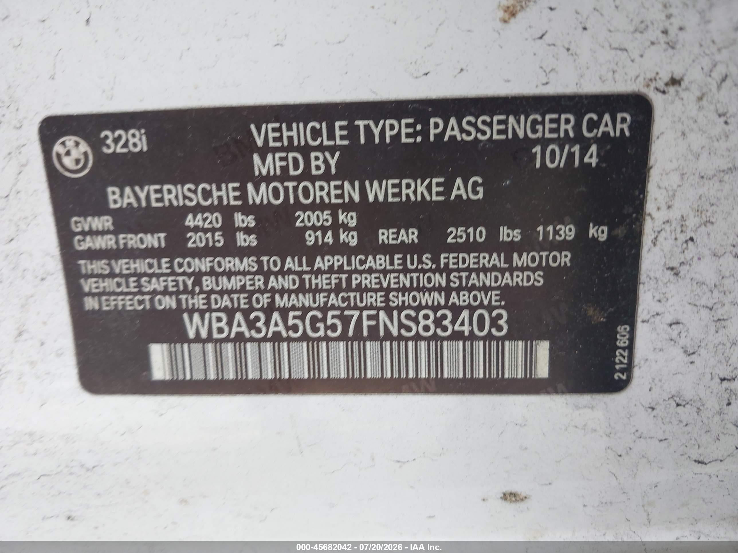 2015 Bmw 328i   White vin: WBA3A5G57FNS83403