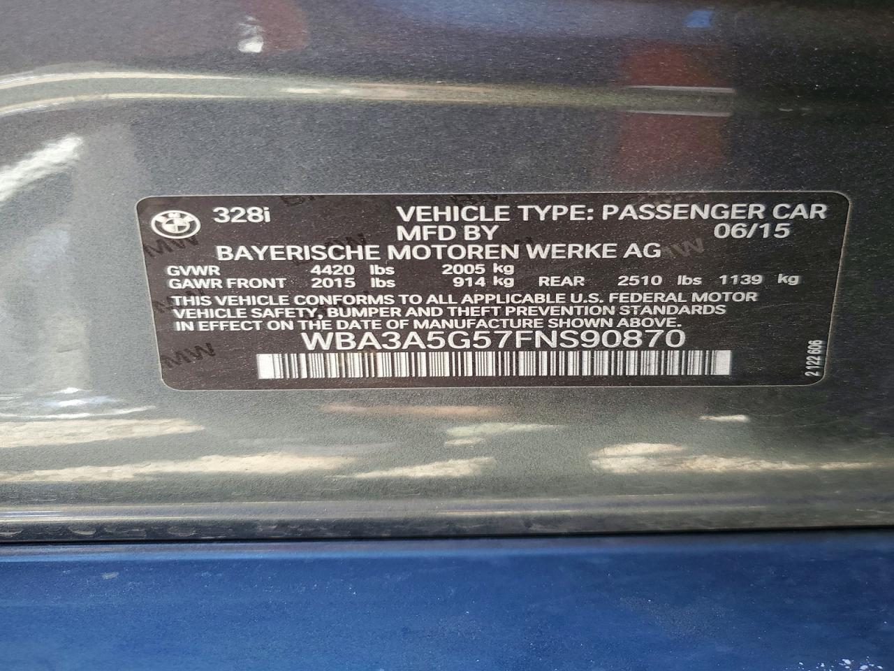 2015 Bmw 328 I Gray vin: WBA3A5G57FNS90870