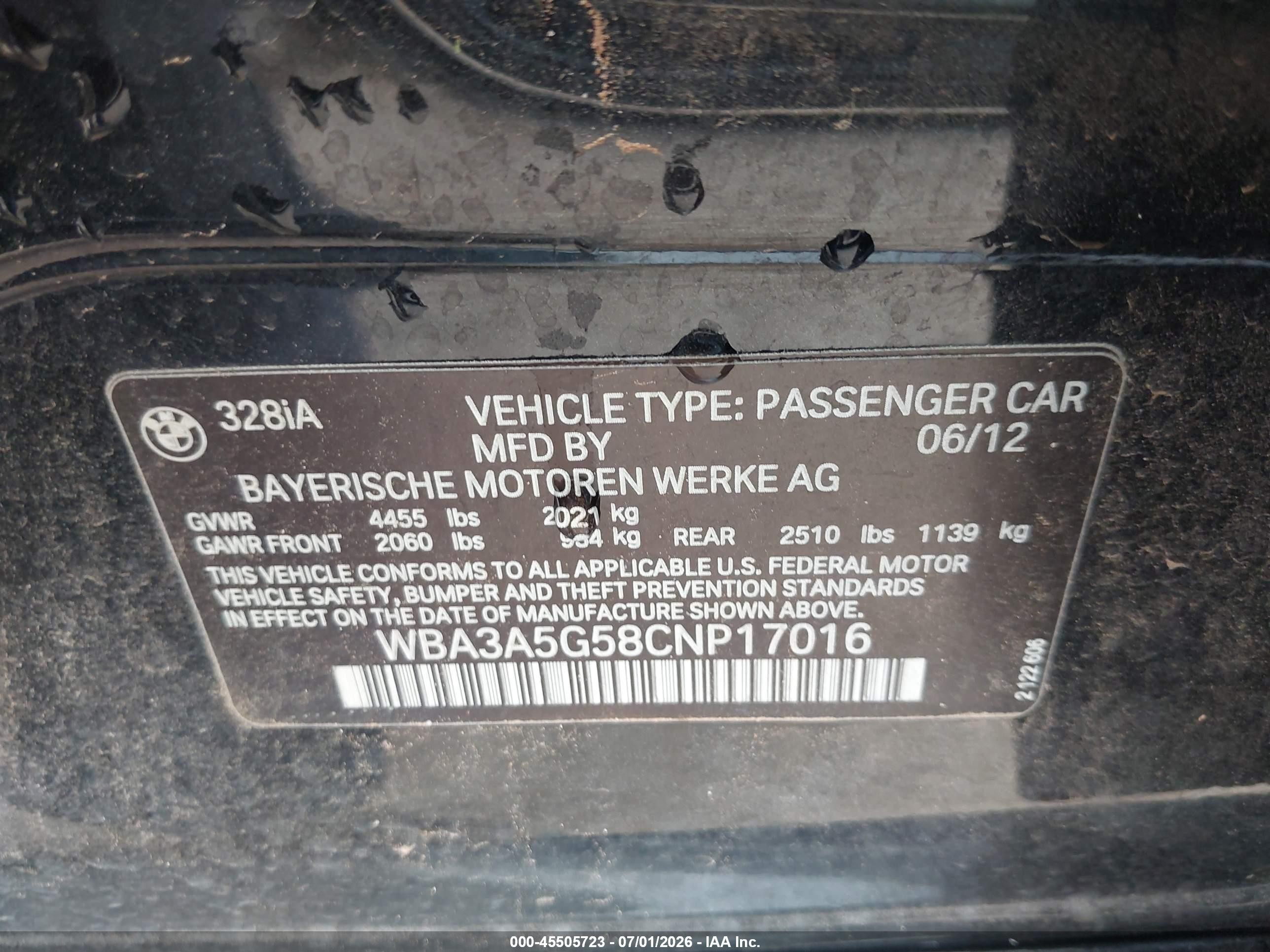 2012 Bmw 328i   Black vin: WBA3A5G58CNP17016