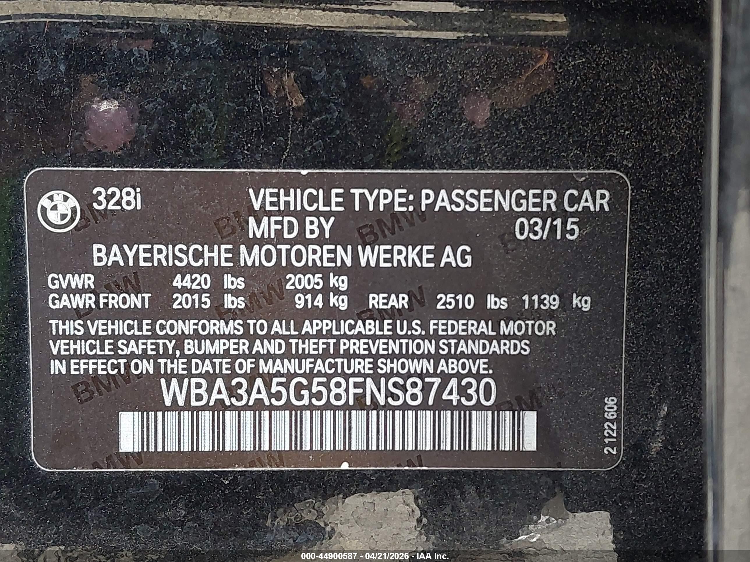 2015 Bmw 328i   Black vin: WBA3A5G58FNS87430