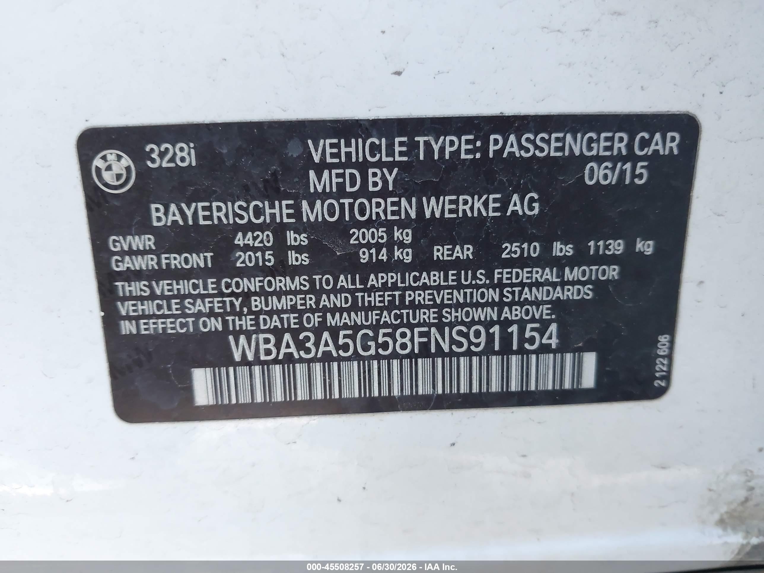 2015 Bmw 328i White vin: WBA3A5G58FNS91154