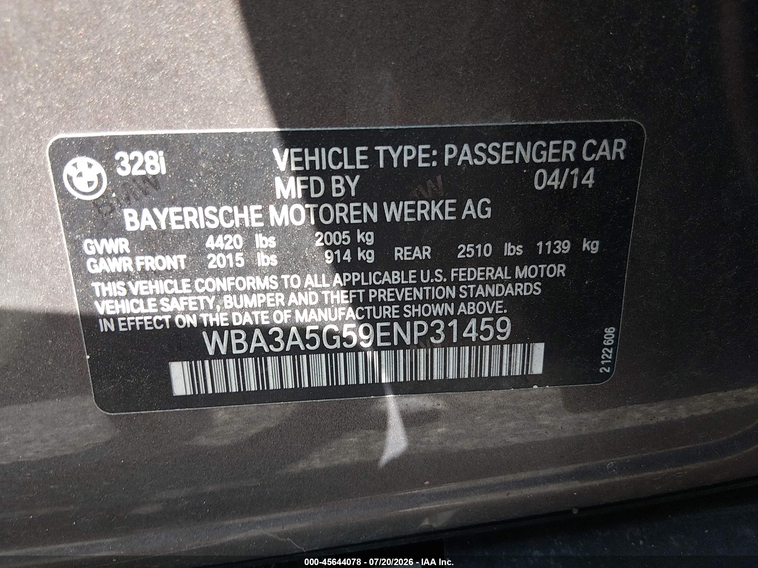 2014 Bmw 328i   Brown vin: WBA3A5G59ENP31459