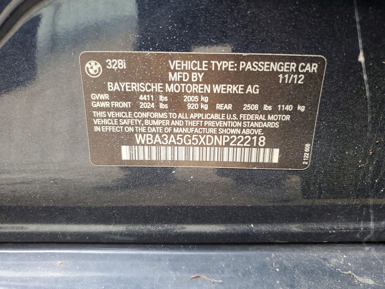 2013 Bmw 328 I Blue vin: WBA3A5G5XDNP22218