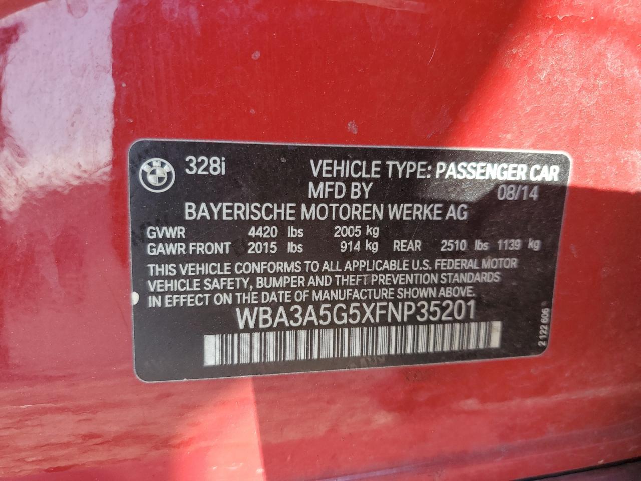 2015 Bmw 328 I Red vin: WBA3A5G5XFNP35201